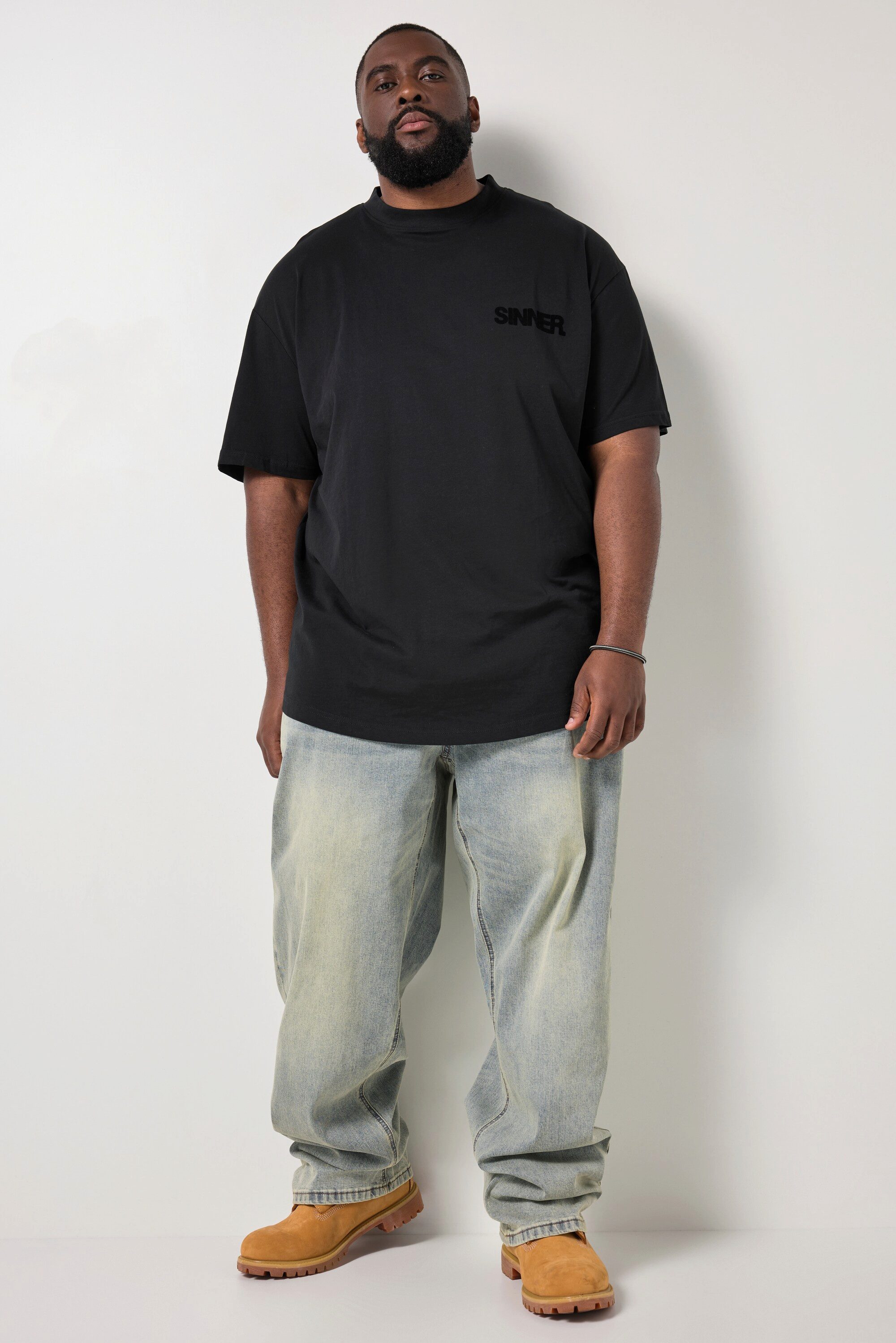 STHUGE T-Shirt T-Shirt Halbarm oversized Flock-Print Rundhals