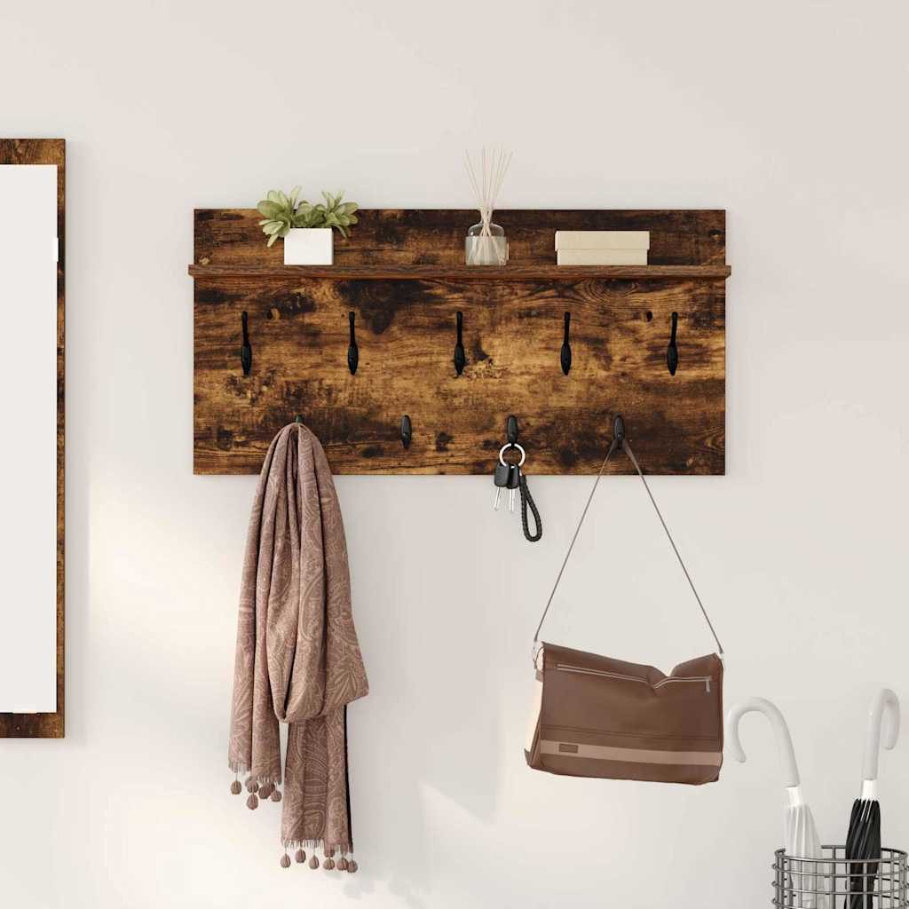 furnicato Garderobenständer Wandgarderobe mit Regal 80 x 40 x 12 cm Geräucherte Eiche, Garderobenständer mit Ablage regal und Haken für deinen Flurbereich