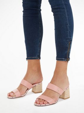 Tommy Hilfiger BLOCK MID HEEL SHIRTING SANDAL Pantolette, Blockabsatz, Sommerschuh, Schlappen mit bastbezogenem Blockabsatz