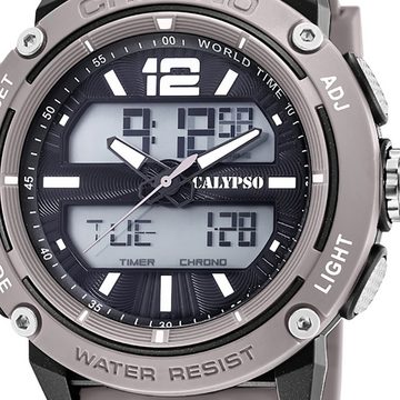 CALYPSO WATCHES Digitaluhr Calypso Herren Uhr Analog-Digital, (Analog-Digitaluhr), Herren Armbanduhr rund, Kunststoffarmband grau, Outdoor