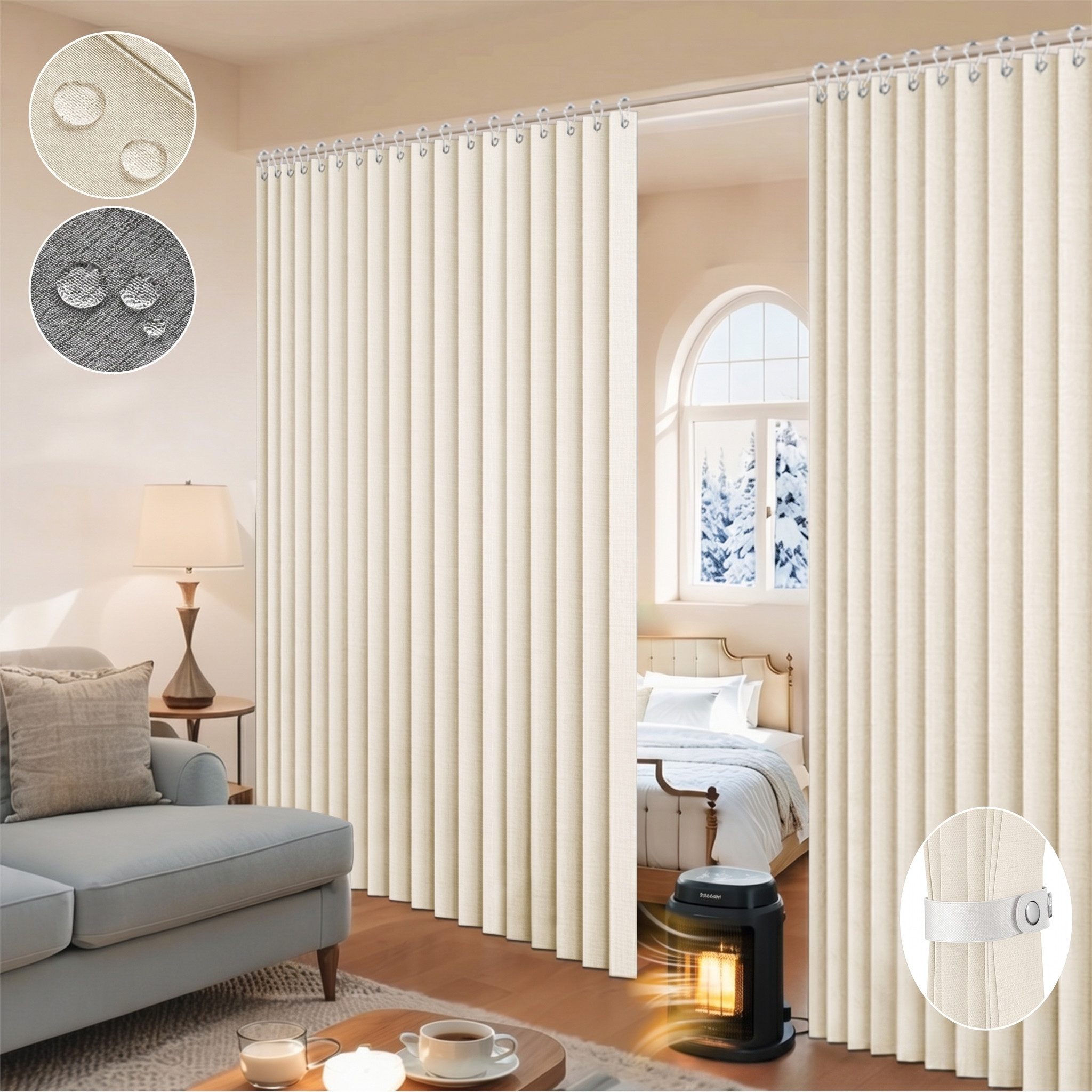 Sunicol Vorhang Wasserdicht Raumteiler Vorhang, Sichtschutzvorhang für Schlafzimmer, Extra breite Wärmeisolierend Trennwand Sichtschutz Fenstervorhänge