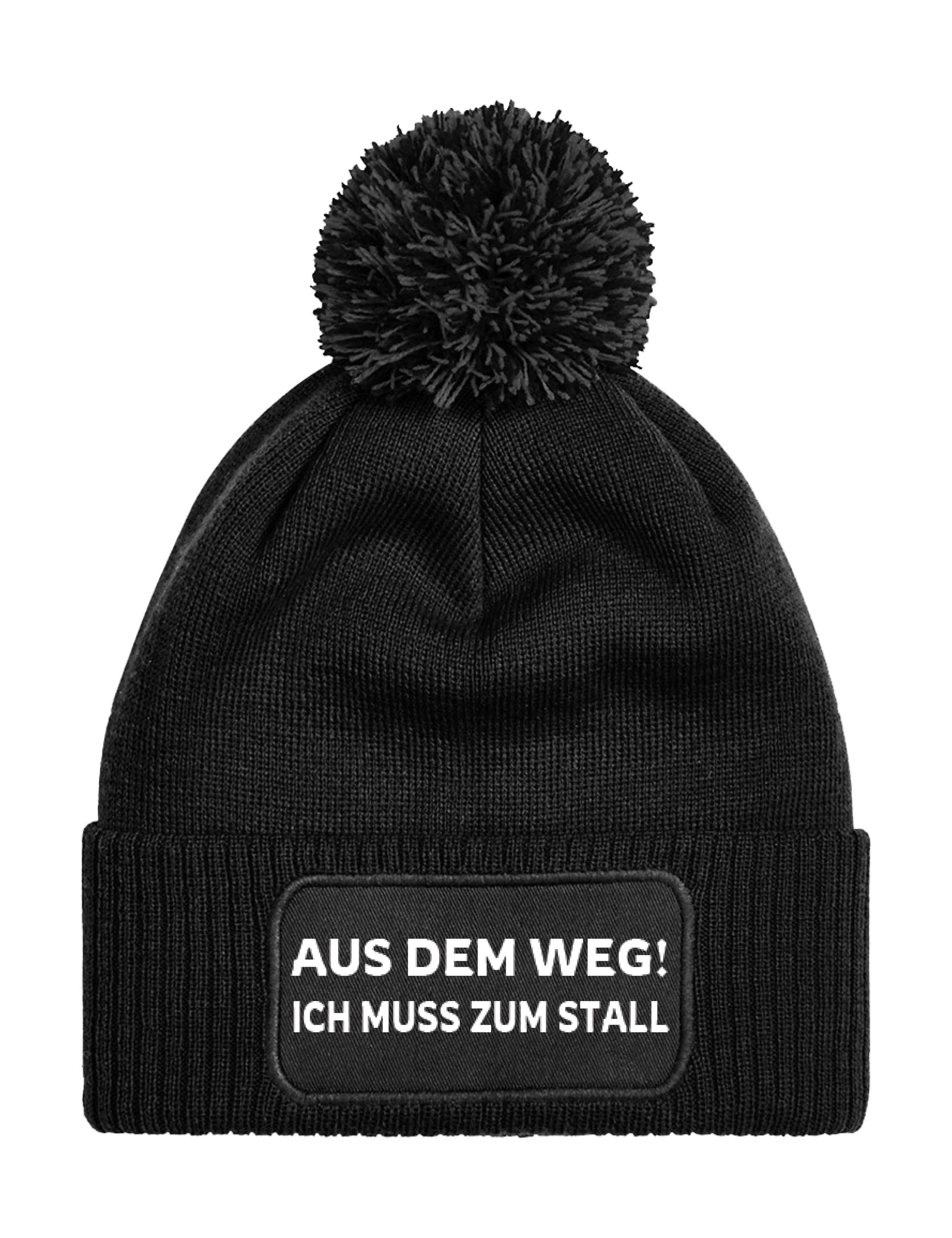 Youth Designz Bommelmütze "Aus dem Weg! Ich muss zum Stall" unisex Beanie Müzte mit lustigen Logo für Damen und Herren