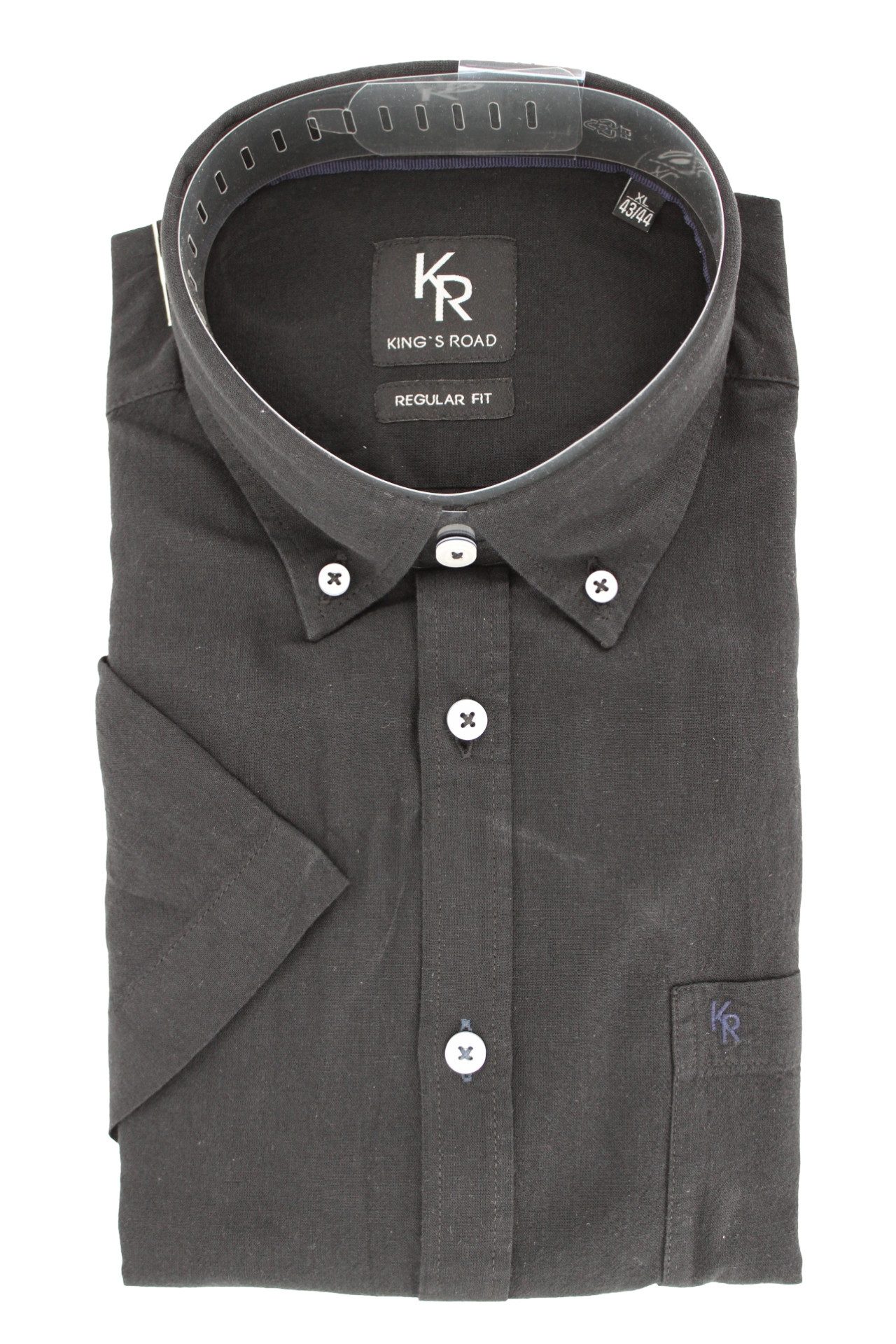 Kings Road Kurzarmhemd King?s Road Herren Kurzarmhemd ? Schwarz Leinen-Baumwoll-Mix ? Regular