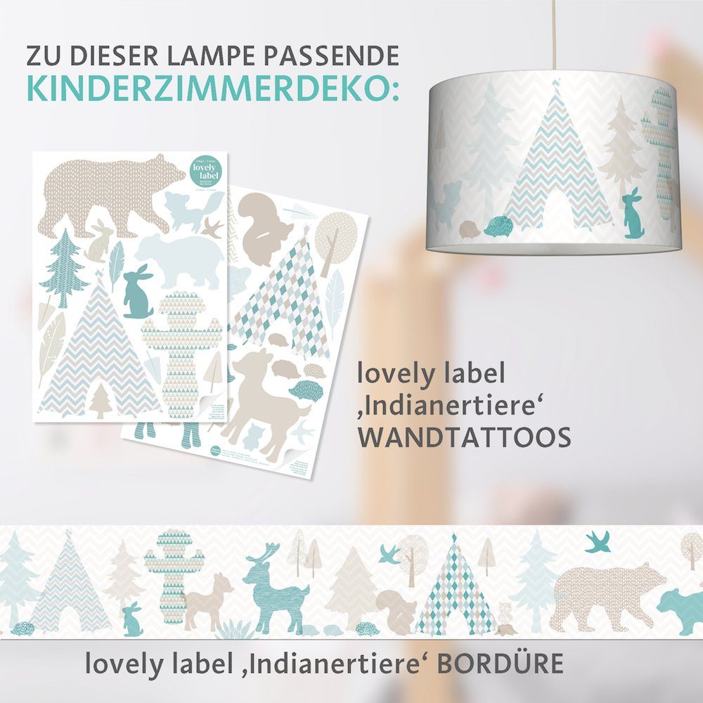 Waldtiere Pendelleuchte wechselbar - & im Plug Hängelampe, Shine, lovely label Tipi Land Kinderzimmer mint/petrol/beige LED