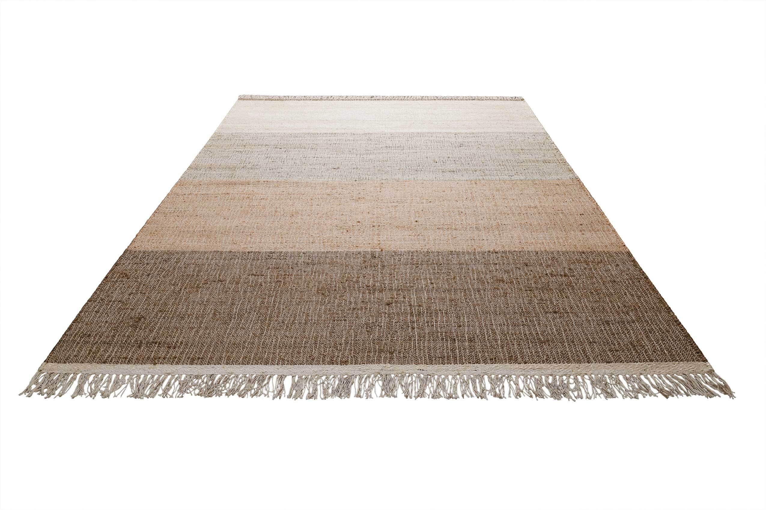 Teppich mm, handgewebt Jute Fransen, rechteckig, mit aus Baumwolle, Streifen Höhe: Vito, Looop, 4 Green