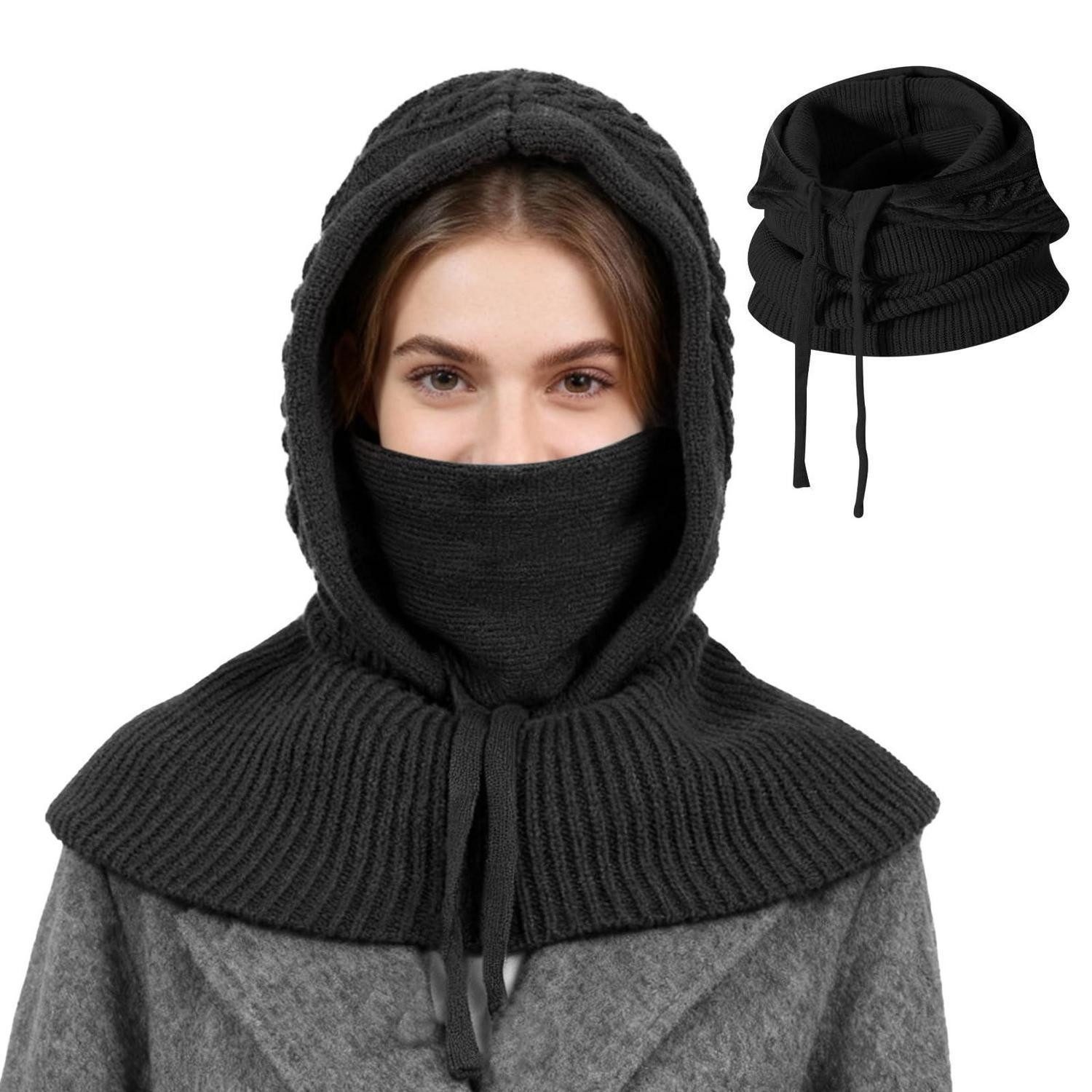 Sturmhaube Strickmütze Sturmhaube Schal Nackenwärmer Gesichtsmaske Schwarz