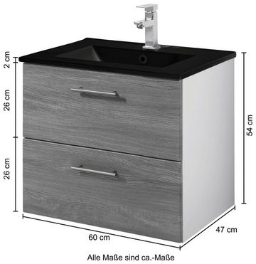 HELD MÖBEL Waschtisch Trento in verschiedenen Ausführungen inkl. Waschbecken, Badmöbel in Breite 60 cm, Badschrank Waschplatz mit 2 Schubladen