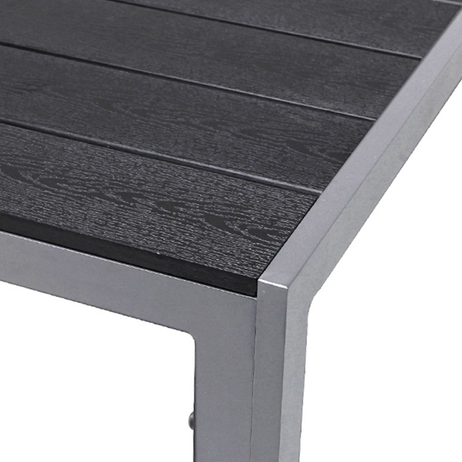 Non-Wood Küchentisch / Aluminium Gartentisch XL 180x90cm INDA-Exclusiv Schwarz Silber