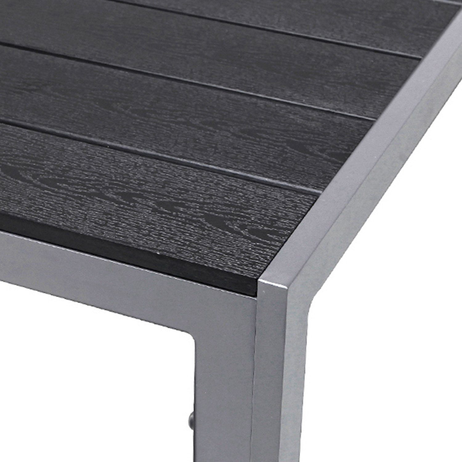 180x90cm XL INDA-Exclusiv Non-Wood Gartentisch Aluminium Schwarz Küchentisch Silber /