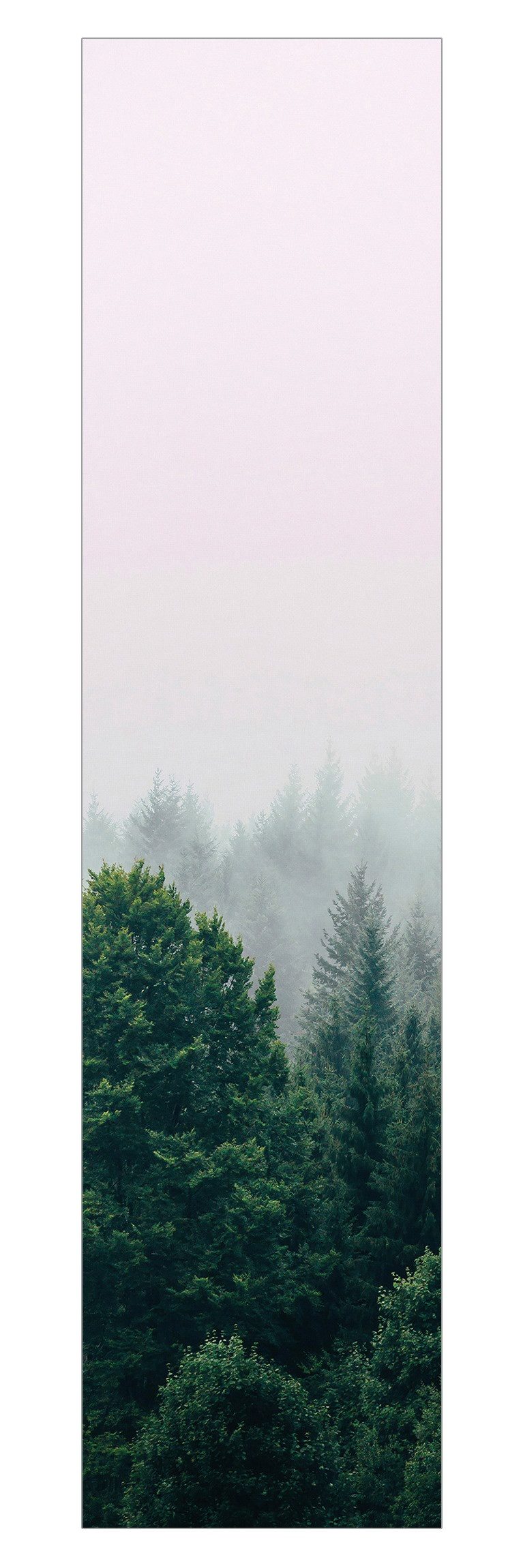Bilderdepot24 Schiebegardine Flächenvorhang blickdicht Wald im Nebel Dämmerung (1 St), halbtransparent, Wohnzimmer große Flächengardine lichtdurchlässig für Klemm-System