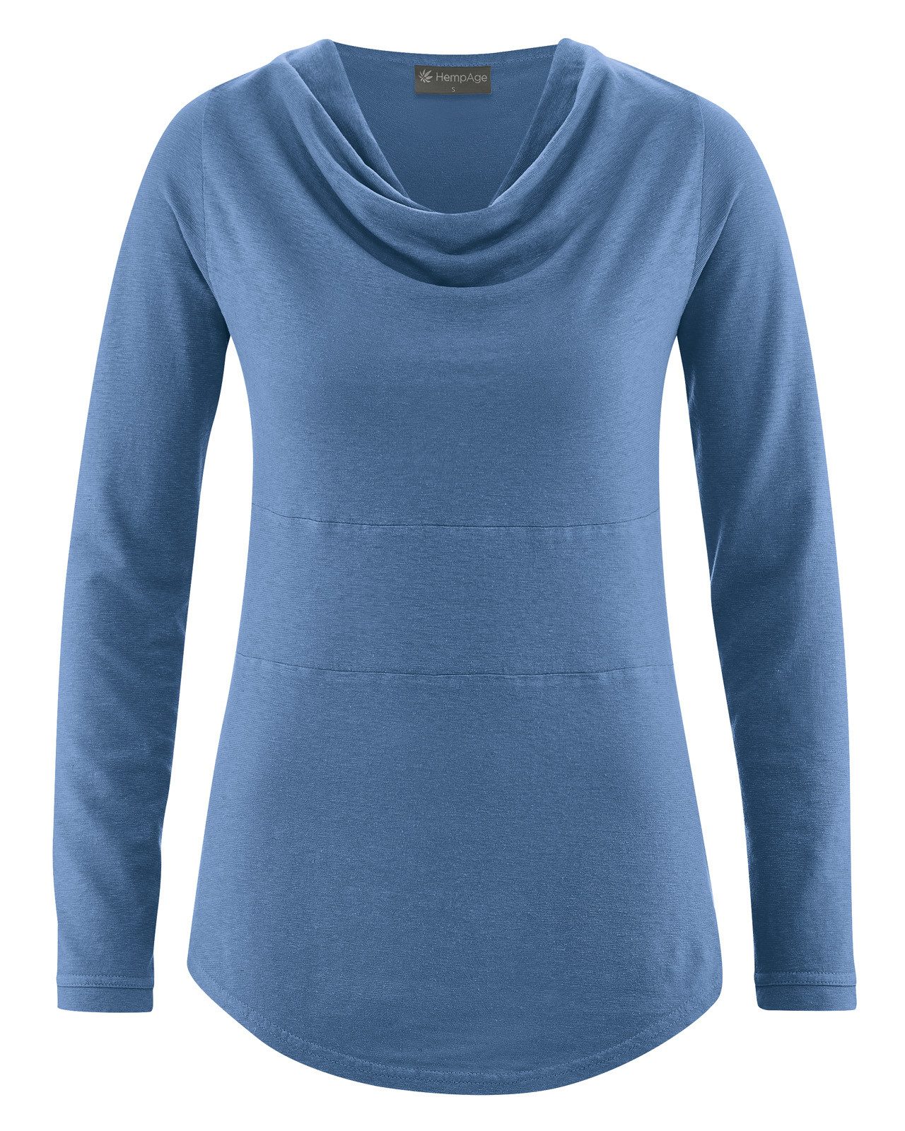 HempAge Langarmshirt Langarmshirt mit Wasserfallkragen Hanf/Biobaumwolle Casual Fit