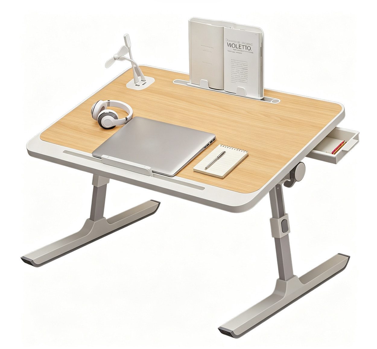 DUMOS Klapptisch Höhenverstellbarer klappbarer Bettlaptoptisch 60x40cm mit Schublade