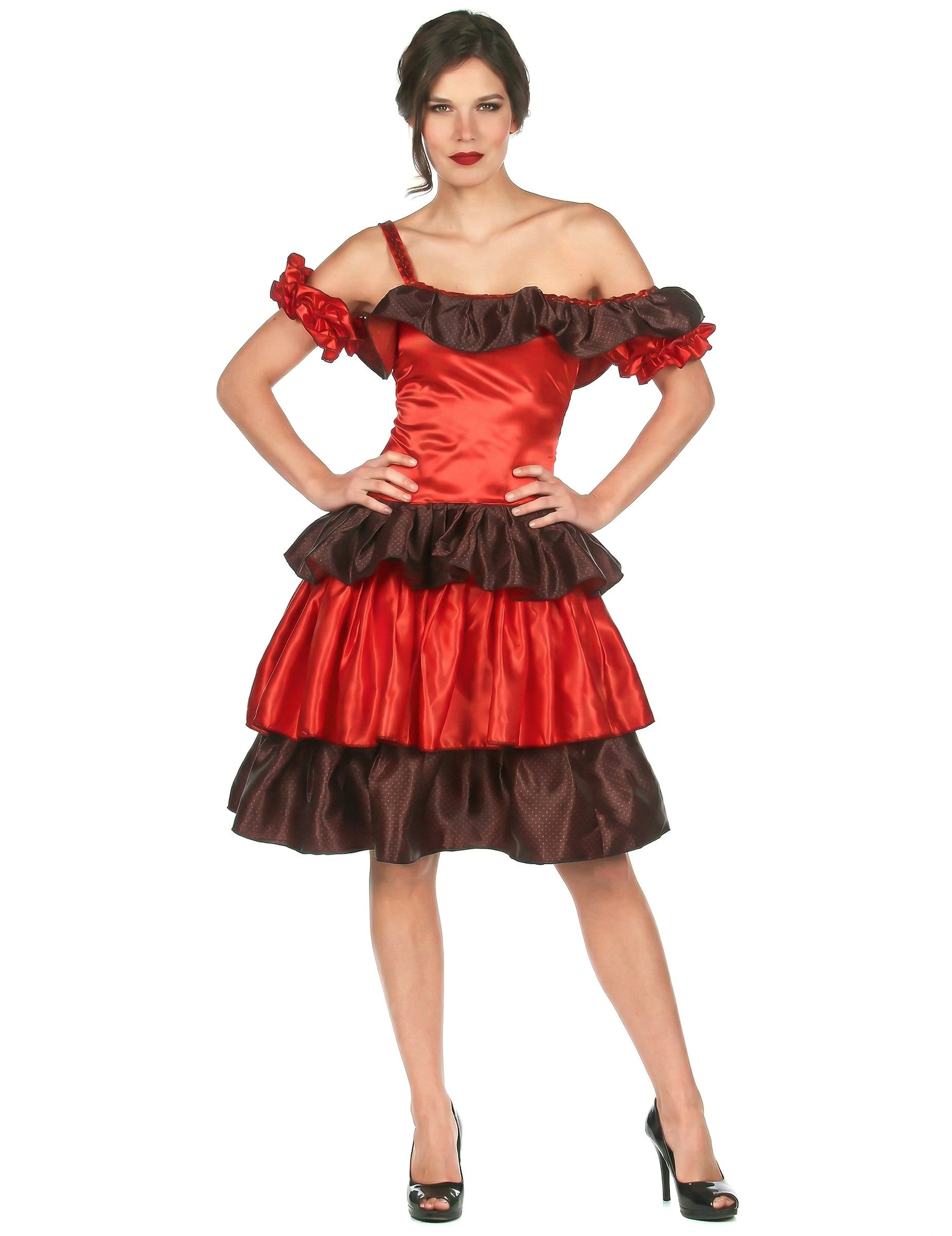 JADEO Kostüm Flamenco-Damenkostüm Spanische Tänzerin rot-schwarz