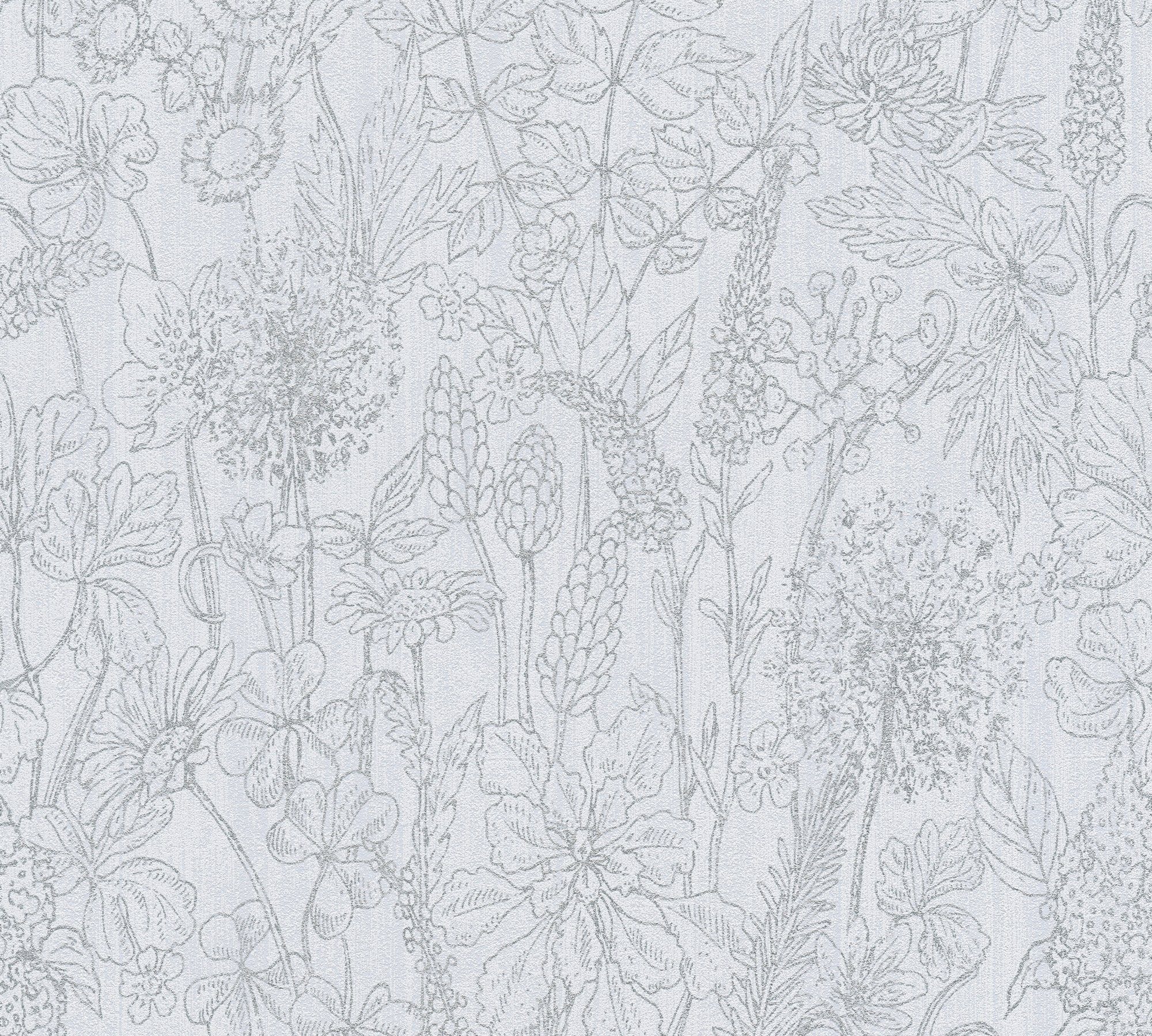 Blumen Création weiß/silber/grau Vliestapete Tapete floral, A.S. botanisch, Attractive, Glitzertapete