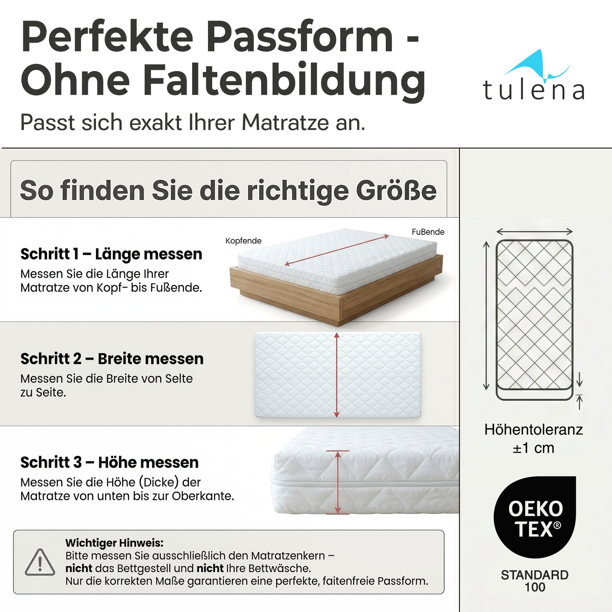 Matratzenersatzbezug mit Reißverschluss - Ersatz Bezug TULENA, Größe 60x120, 8 cm hoch, Öko-Tex Zertifiziert