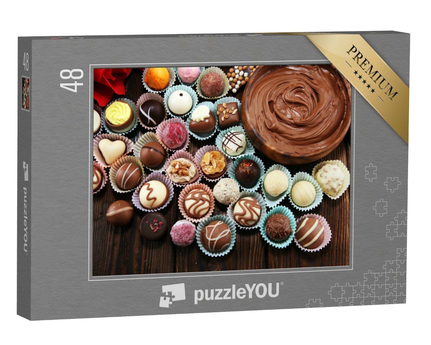 puzzleYOU Puzzle Belgische Konditorei: Pralinen aller Art, 48 Puzzleteile, puzzleYOU-Kollektionen Schokolade, Süßigkeiten, Essen und Trinken