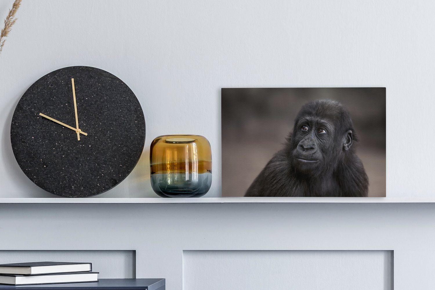 Leinwandbild (1 Wandbild OneMillionCanvasses® 30x20 Gorillas, Aufhängefertig, Wanddeko, St), Nahaufnahme eines Leinwandbilder, cm