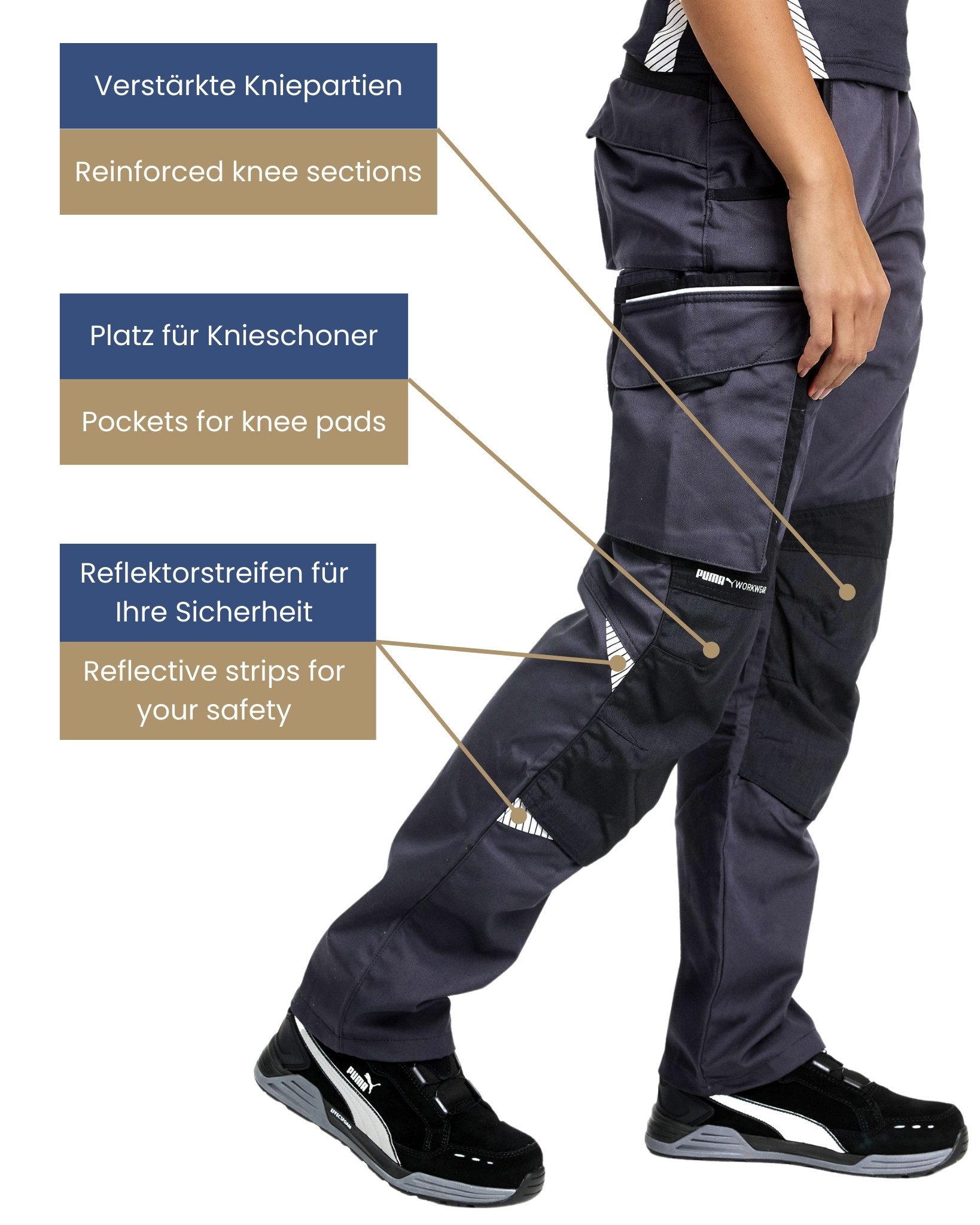 PUMA Workwear Arbeitshose für Damen - Arbeitshose mit elastischem Bund - Precision X Robustes Nylon Gewebe - Verstärkte Nähte & Kniepartien - Viele Taschen