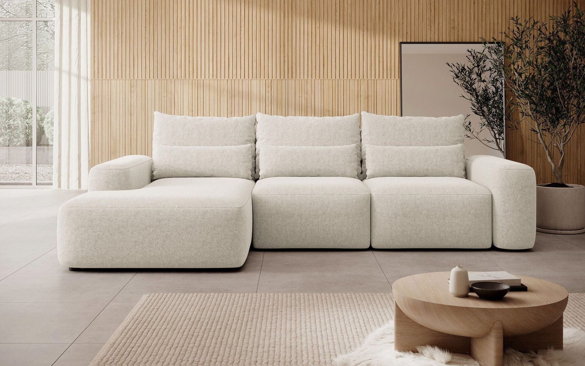 Selsey Ecksofa CARNOS, mit Schlaffunktion, Bettkasten, Chenille-Bezug, Lendenkissen