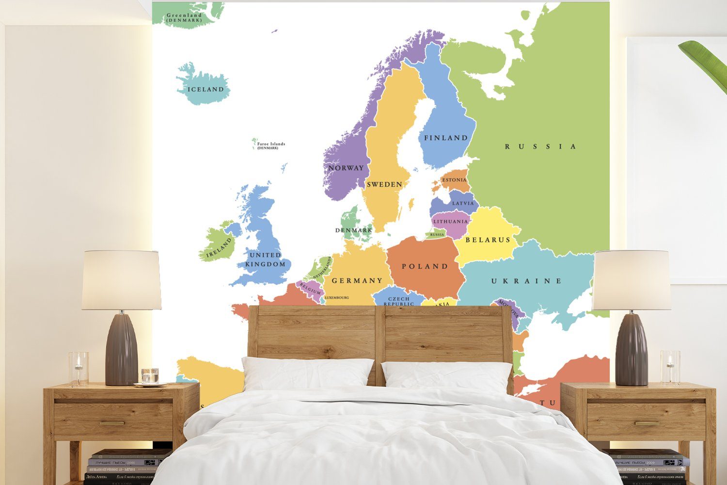 MuchoWow Fototapete Europa - Karte - Einfach, Matt, bedruckt, (4 St), Vliestapete für Wohnzimmer Schlafzimmer Küche, Fototapete