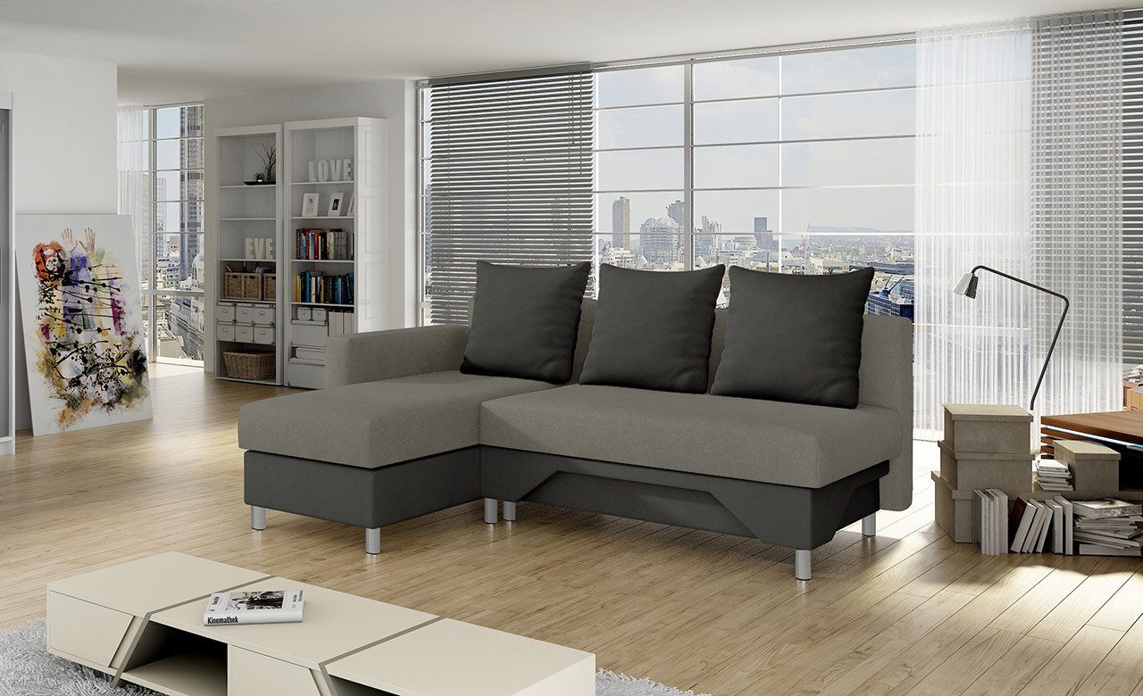 MIRJAN24 Ecksofa Tom, mit 2 Bettkasten und Schlaffunktion, L-Form Couch Suedine 1024 + Suedine 1008 + Suedine 1024