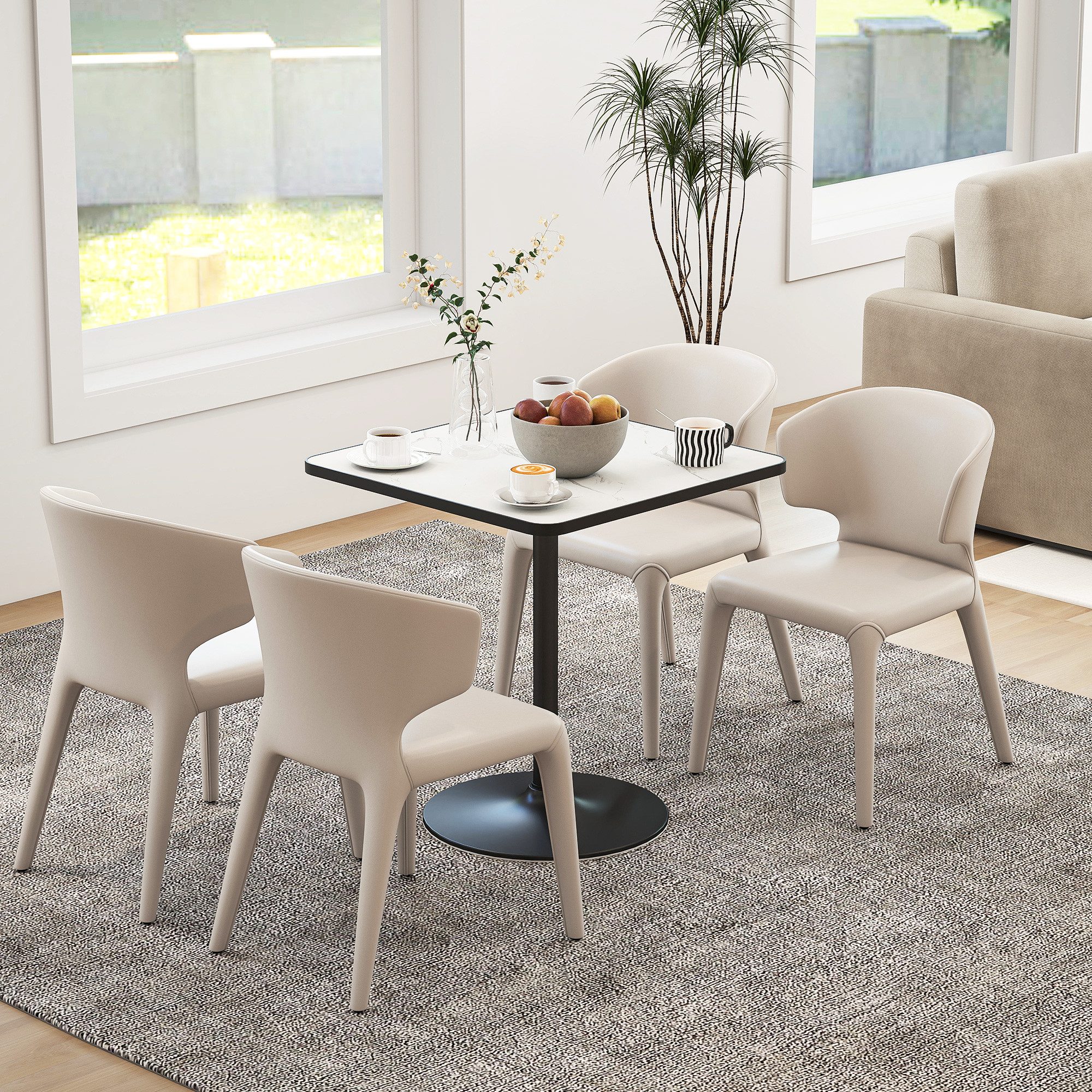 HOMCOM Esstisch Küchentisch für 4 Personen (Esszimmertisch, 1-St., Tisch), Weiße Marmoroptik, stabiler Metallfuß, pflegeleicht