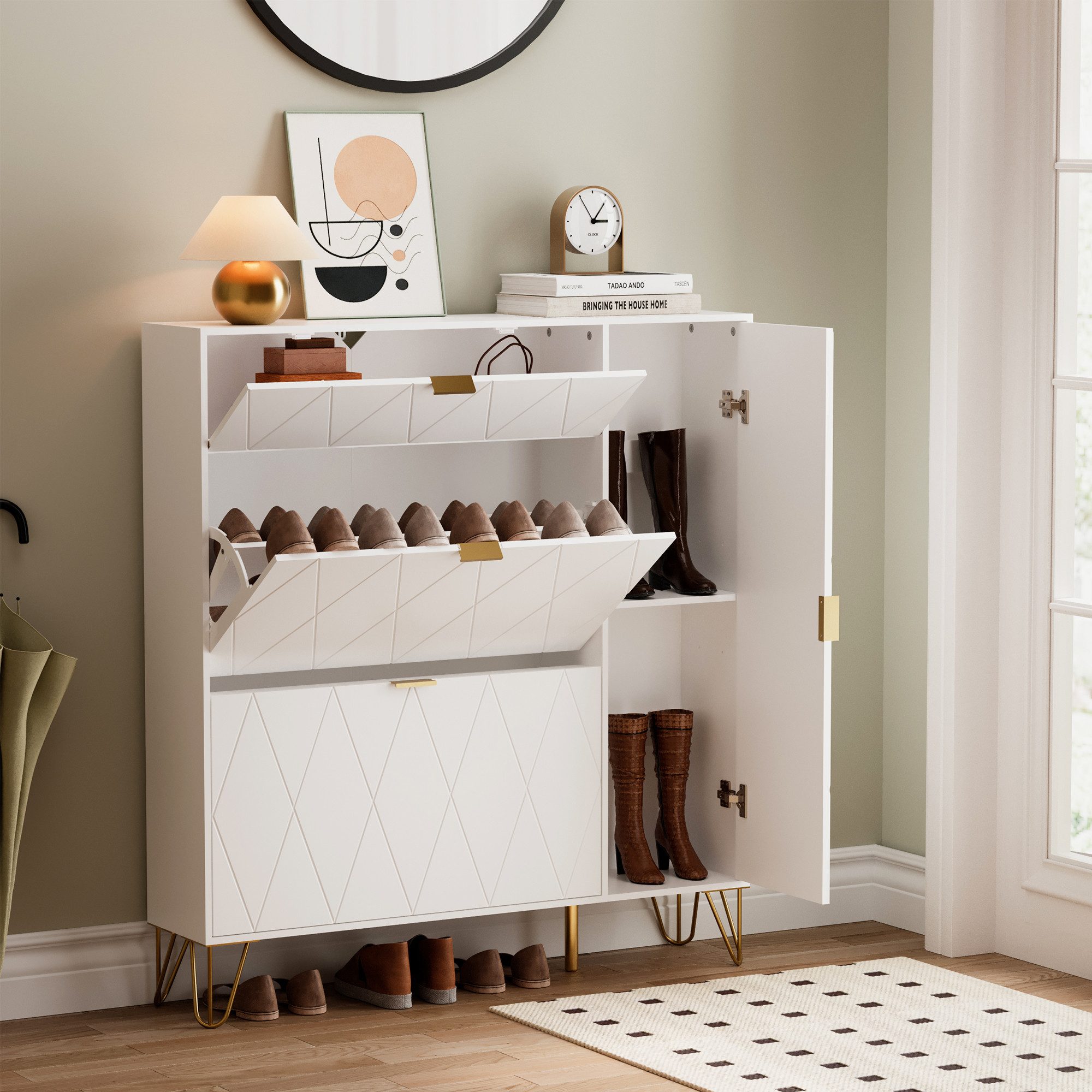 UEV Schuhschrank mit 4 Klappen schmal Schuhkipper Schuhregal (105x24x120cm) günstig online kaufen