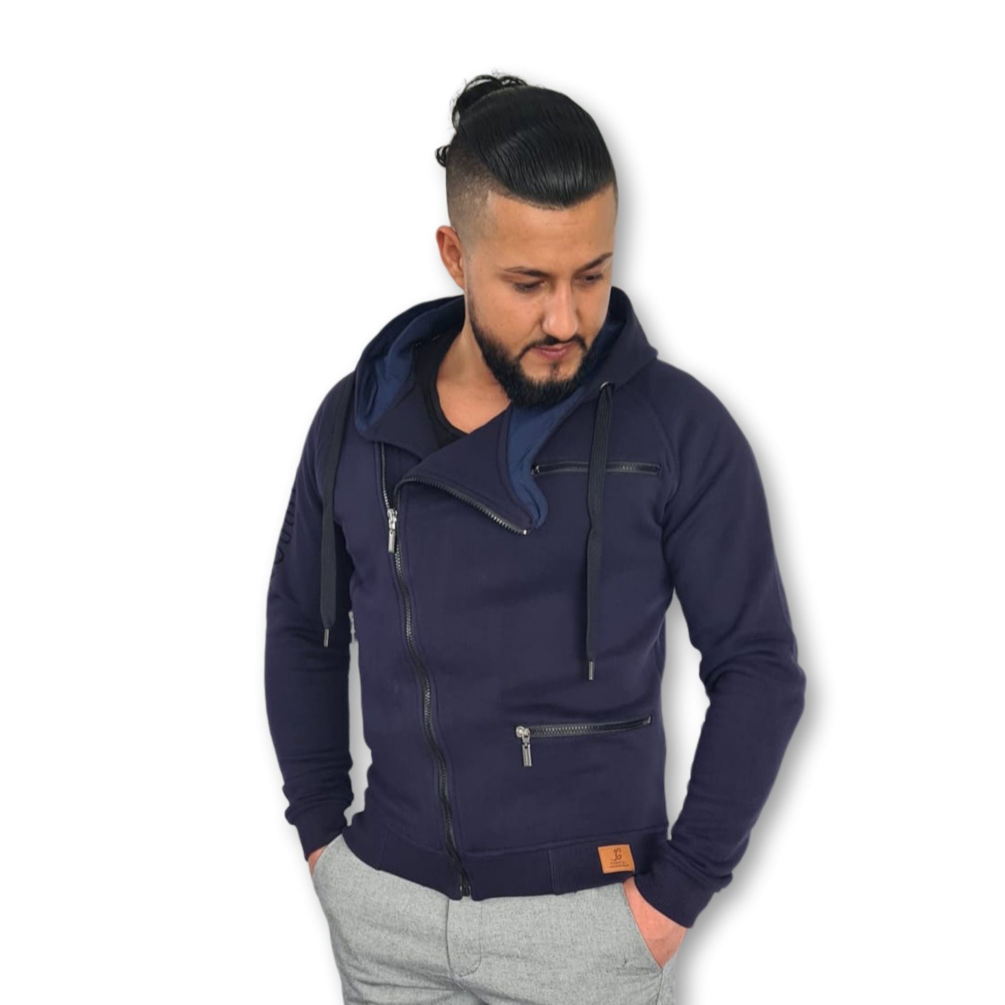 Reißverschluss Männer mit CURRON blue Hoodie Kapuze, mit CURRON Kapuze navy für Pullover Sweatshirt Hoodie mit Langarm Herren