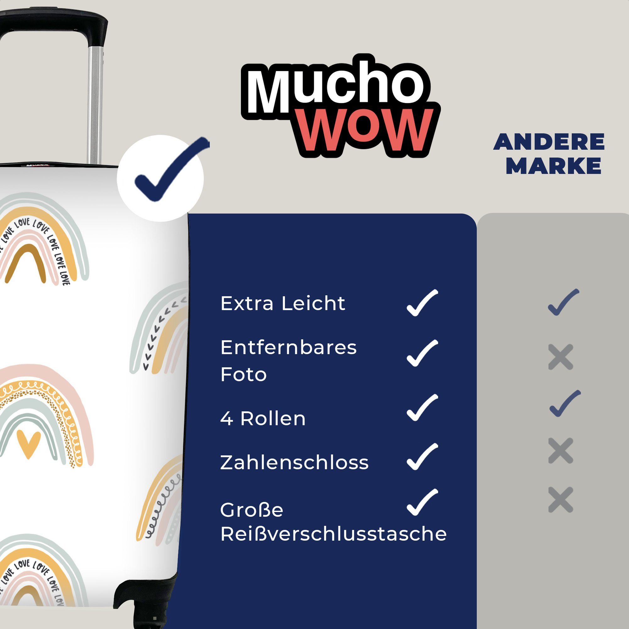 MuchoWow 4 Dekoration, - Trolley, - mit Regenbogen Ferien, Reisetasche Rollen, Handgepäckkoffer Reisekoffer rollen, für Handgepäck Design
