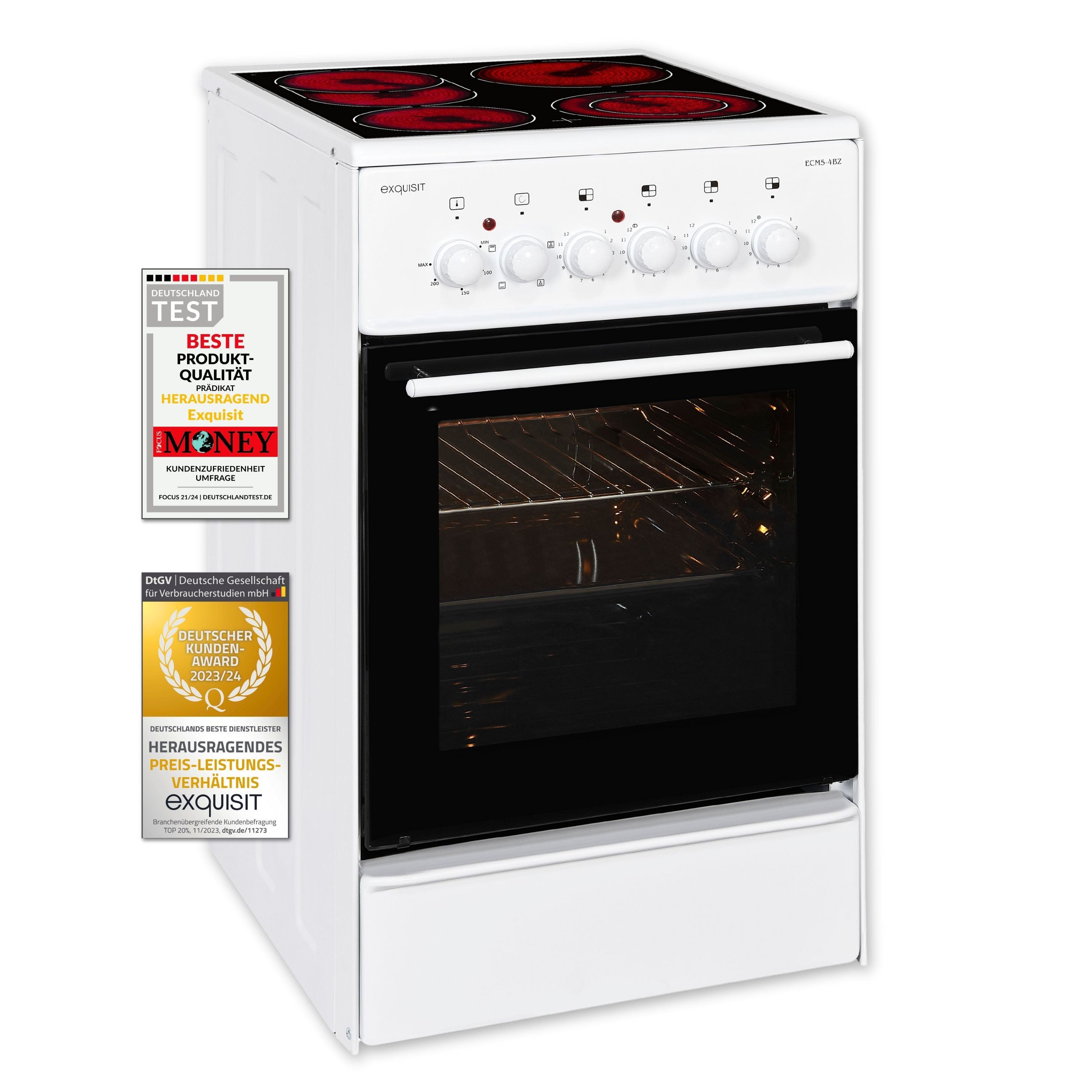 exquisit Elektro-Standherd ECM 5-4 BZ, Grill, Umluft, 2-Kreisbräter & Bräterzone ideal für flexibles Kochen