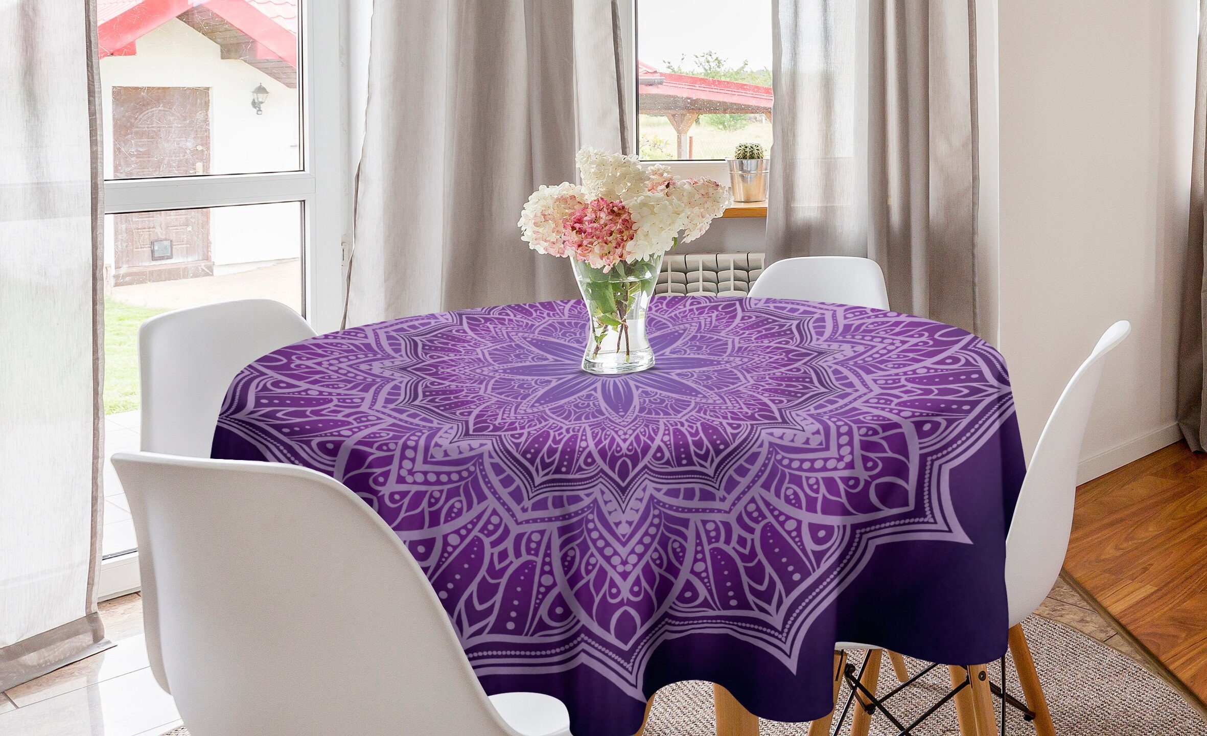 Spitze für Abakuhaus Küche Kreis gezeichnete Dekoration, Tischdecke Hand Mandala lila Abdeckung Esszimmer Tischdecke