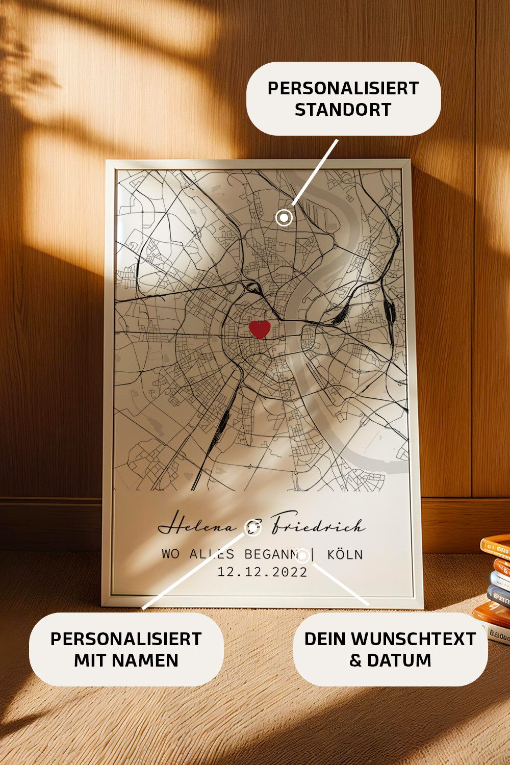 Adel Home Decor Wandbild Personalisierte Stadtkarte mit Namen & Datum – A3/A4 Poster