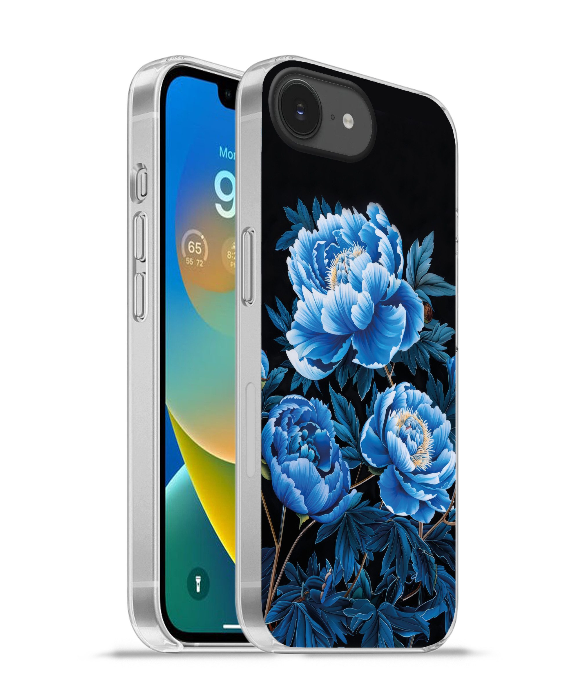 MuchoWow Handyhülle für Apple iPhone 16e Blumen - Schwarz - Blau - Modern, Smartphone-Bumper, Print, Handy Schutzhülle Dünn