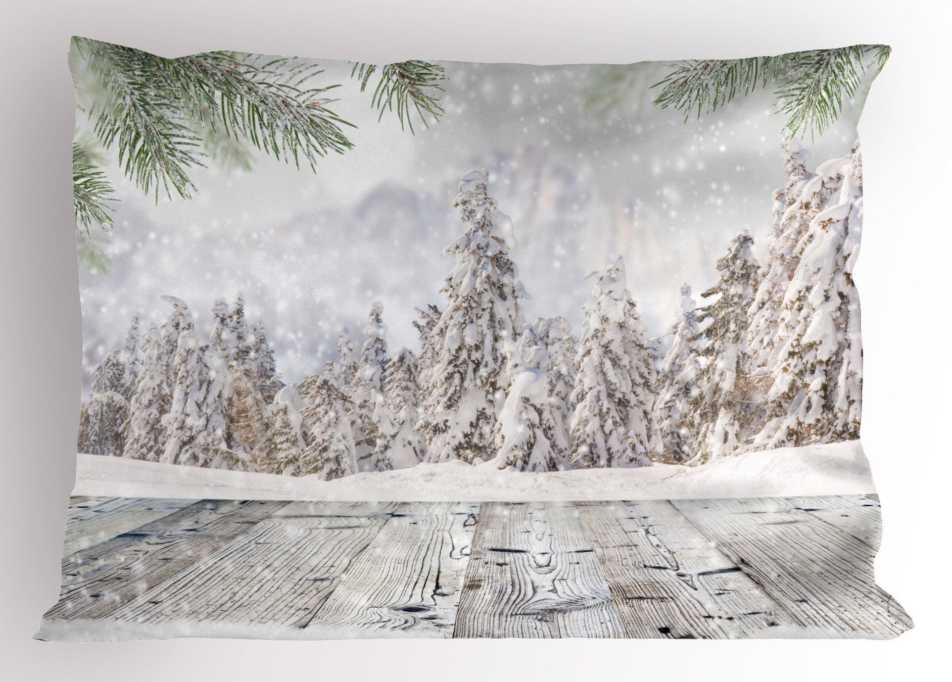 Kissenbezüge Dekorativer Standard King Size Gedruckter Kissenbezug, Abakuhaus (1 Stück), Winter Hölzerne Oberfläche Bild