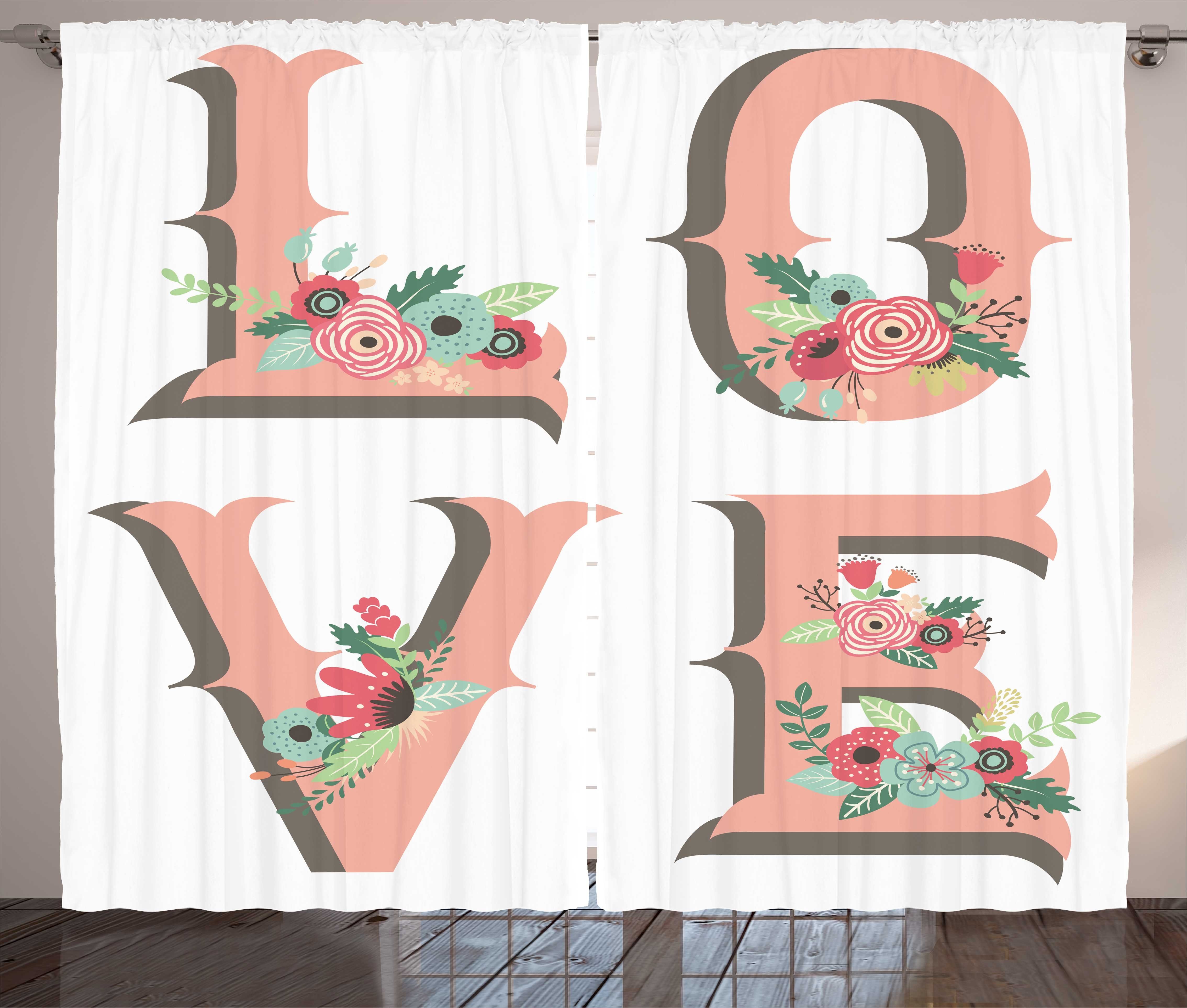Love Haken, mit und Schlaufen Schlafzimmer Big Vorhang Abakuhaus, Blumenweinlese Beschriftung Gardine Kräuselband