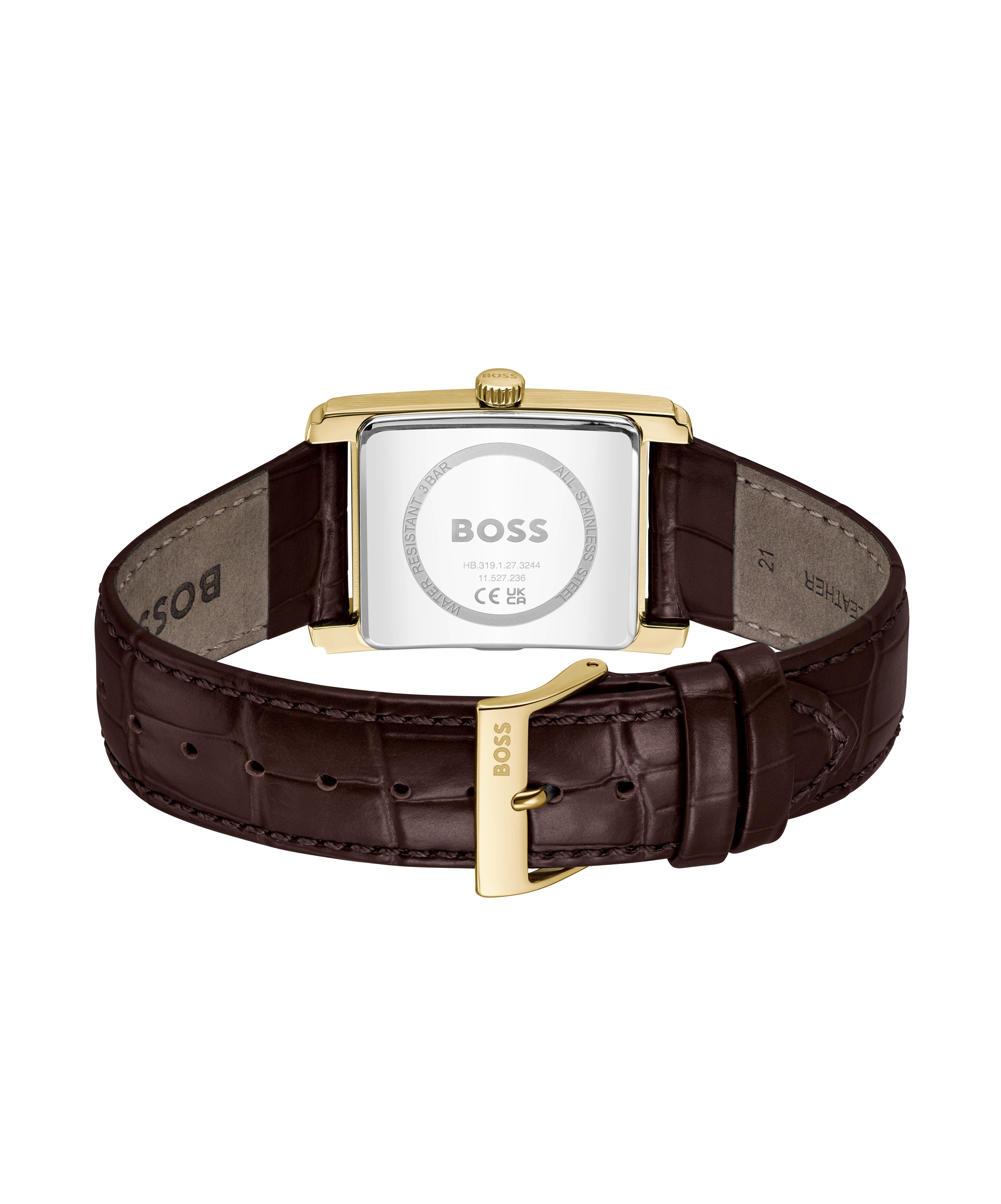 BOSS Quarzuhr PRINCIPLE DRESS 1514300, Armbanduhr, Damenuhr, Herrenuhr, Lederarmband, analog, Tag