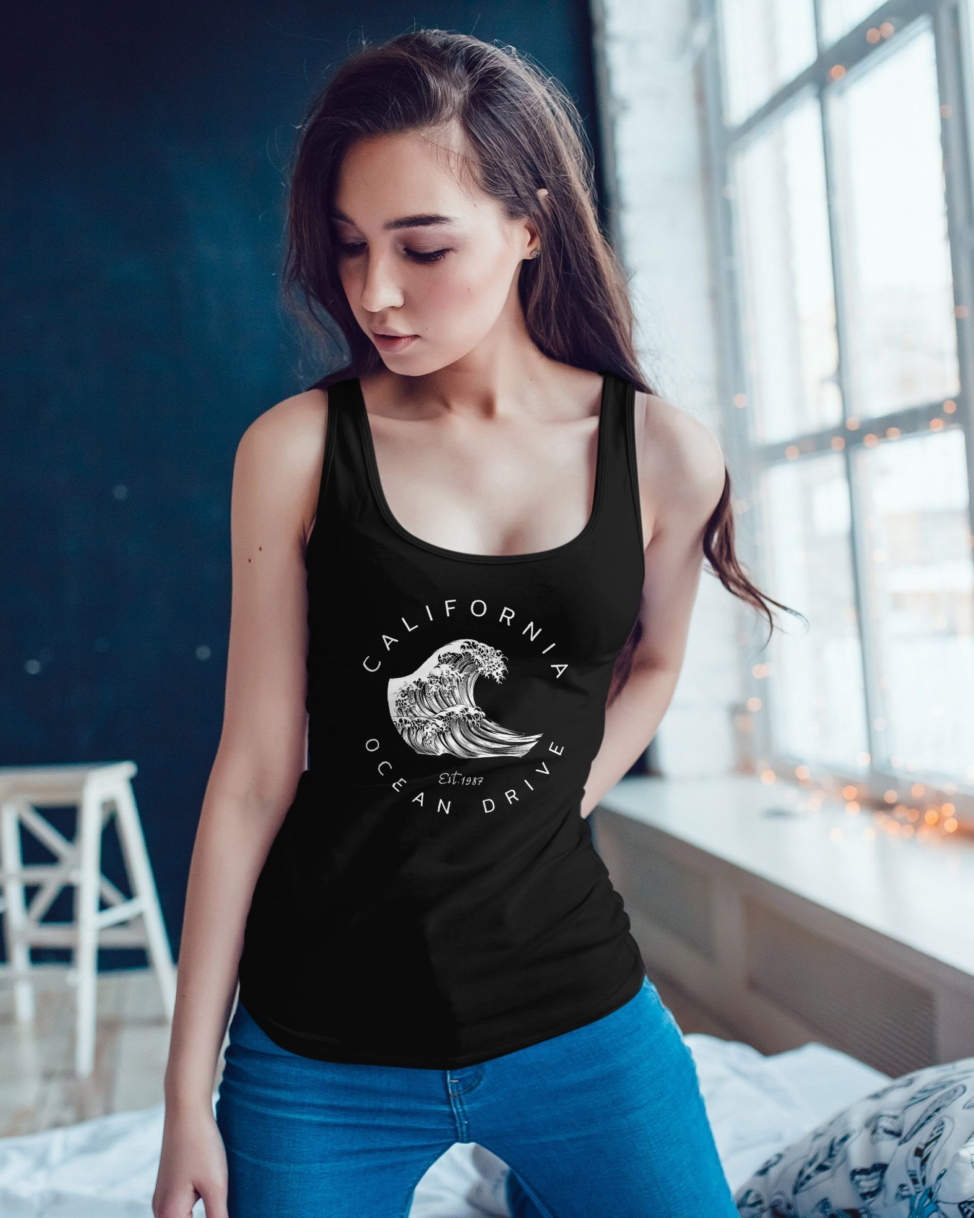 Neverless Tanktop Damen Tank-Top Welle Wave günstig online kaufen