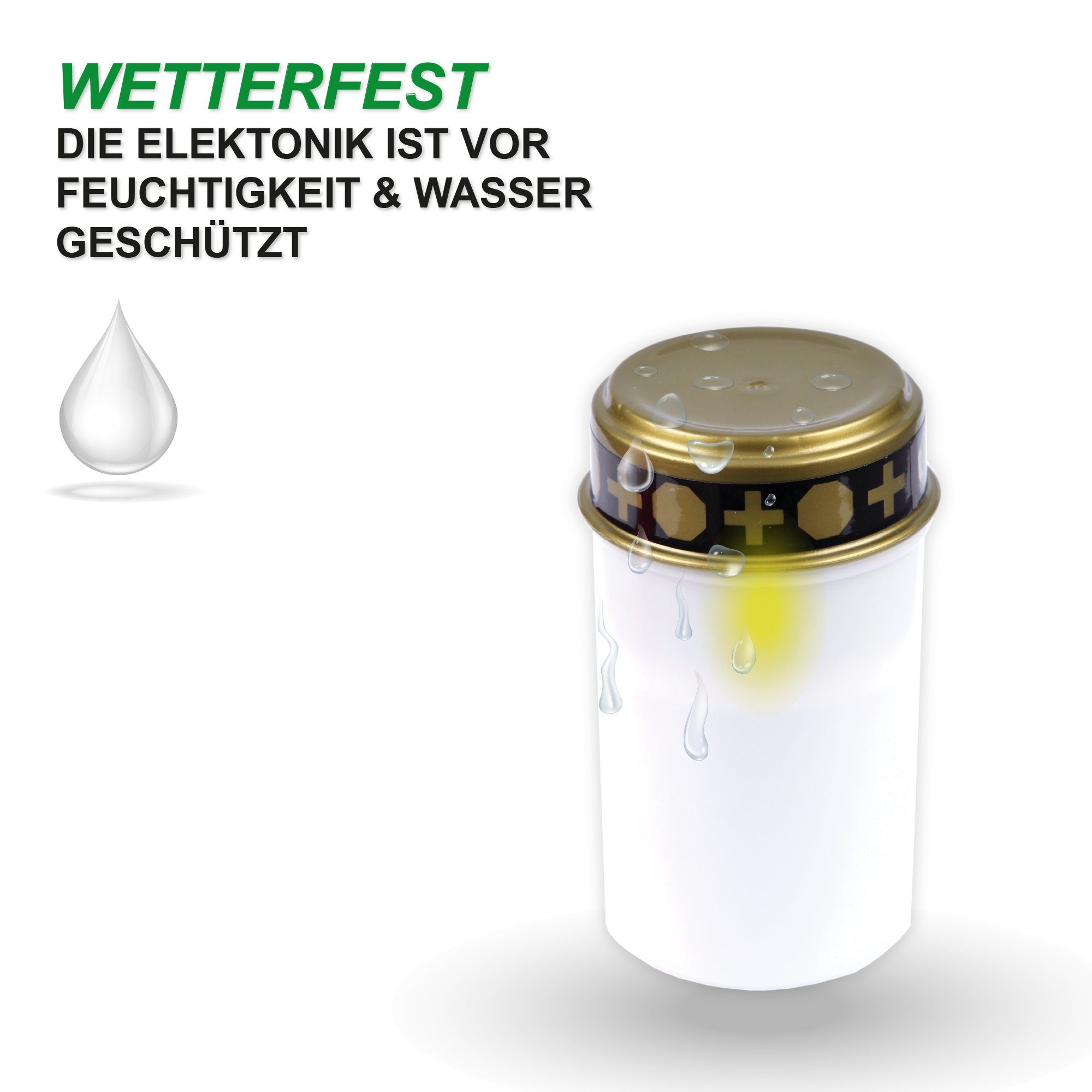 Bestlivings Grabkerze LED wetterfest, Batteriebetrieb (1-tlg), realistischer Flackereffekt, wiederverwendbar, 5-6 Wochen Leuchtdauer