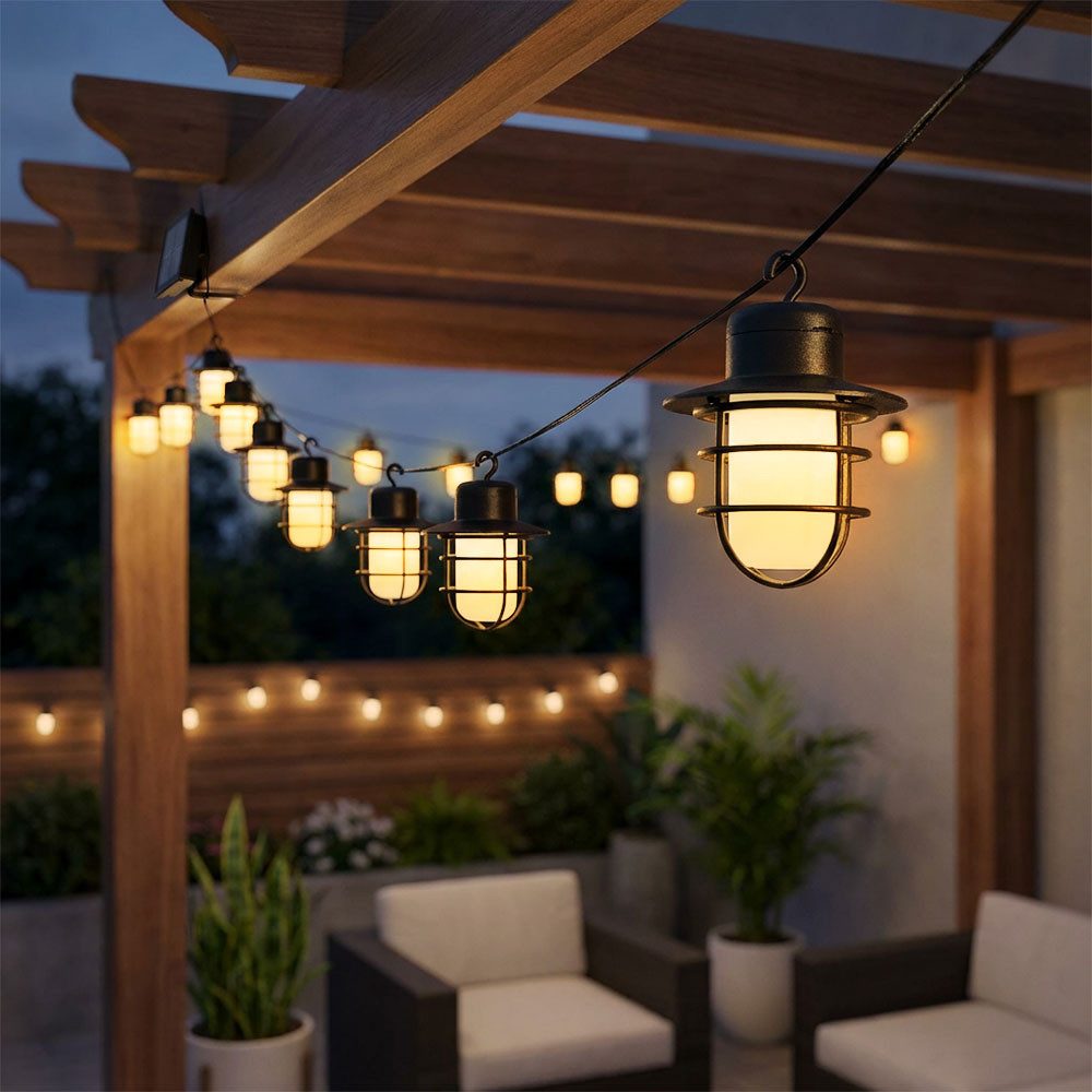 NOWA LED Solarleuchte, LED-Leuchtmittel fest verbaut, Warmweiß, Außen Solar Lichterkette Garten Balkon Beleuchtung 16x LED Laterne