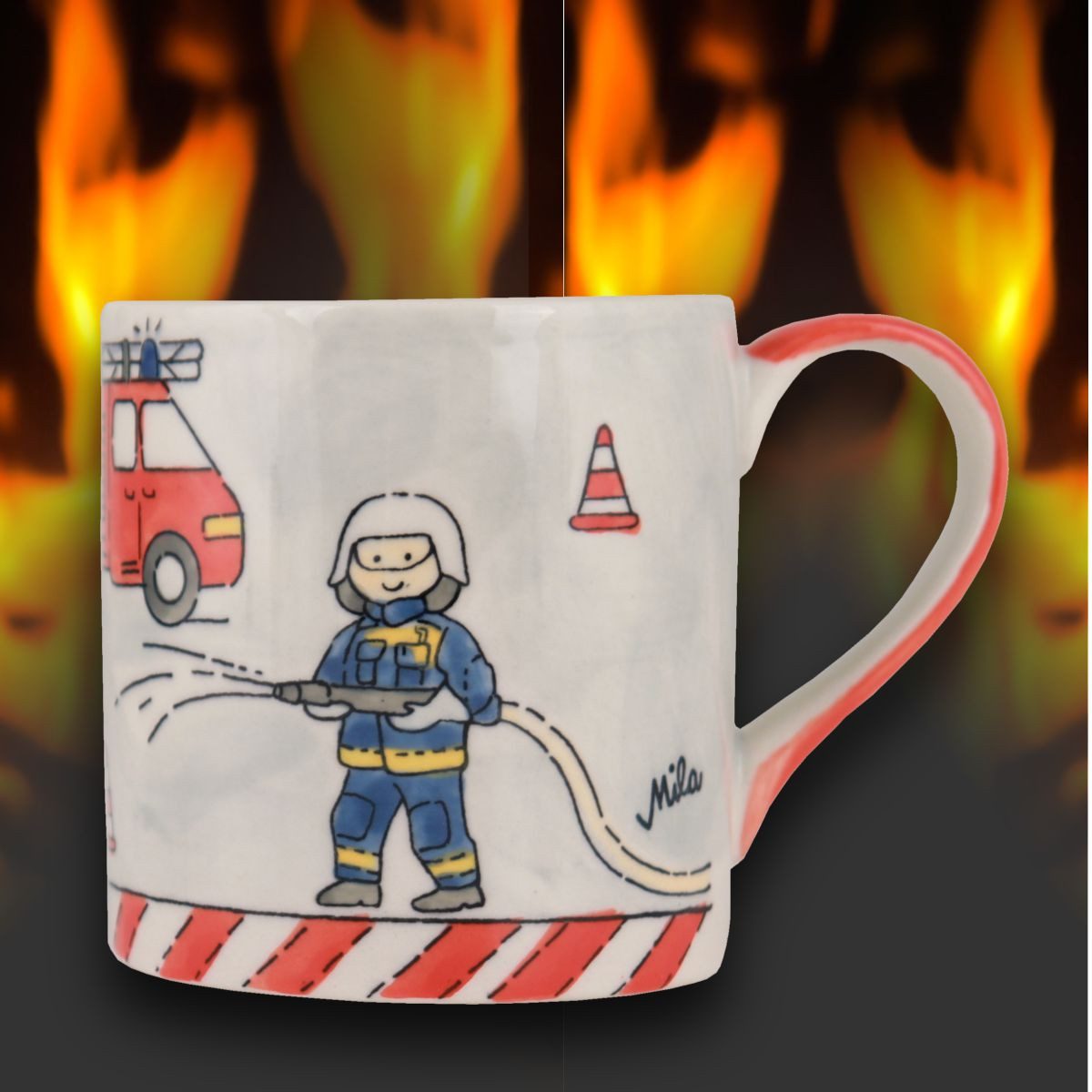 Mila Kinderbecher Mila Keramik Kinder-Becher Feuerwehr Helden, ca. 180ml, Keramik