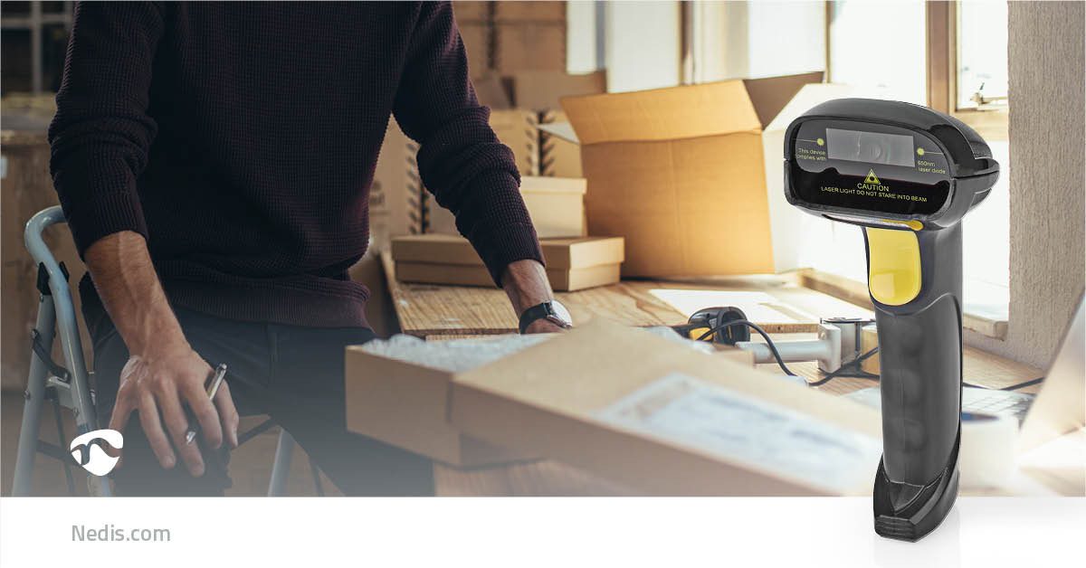 Nedis BSCNW1D100BK Handscanner, (inventur und lager, funkscanner 50 m, 300 scans s, akku langlaufzeit)