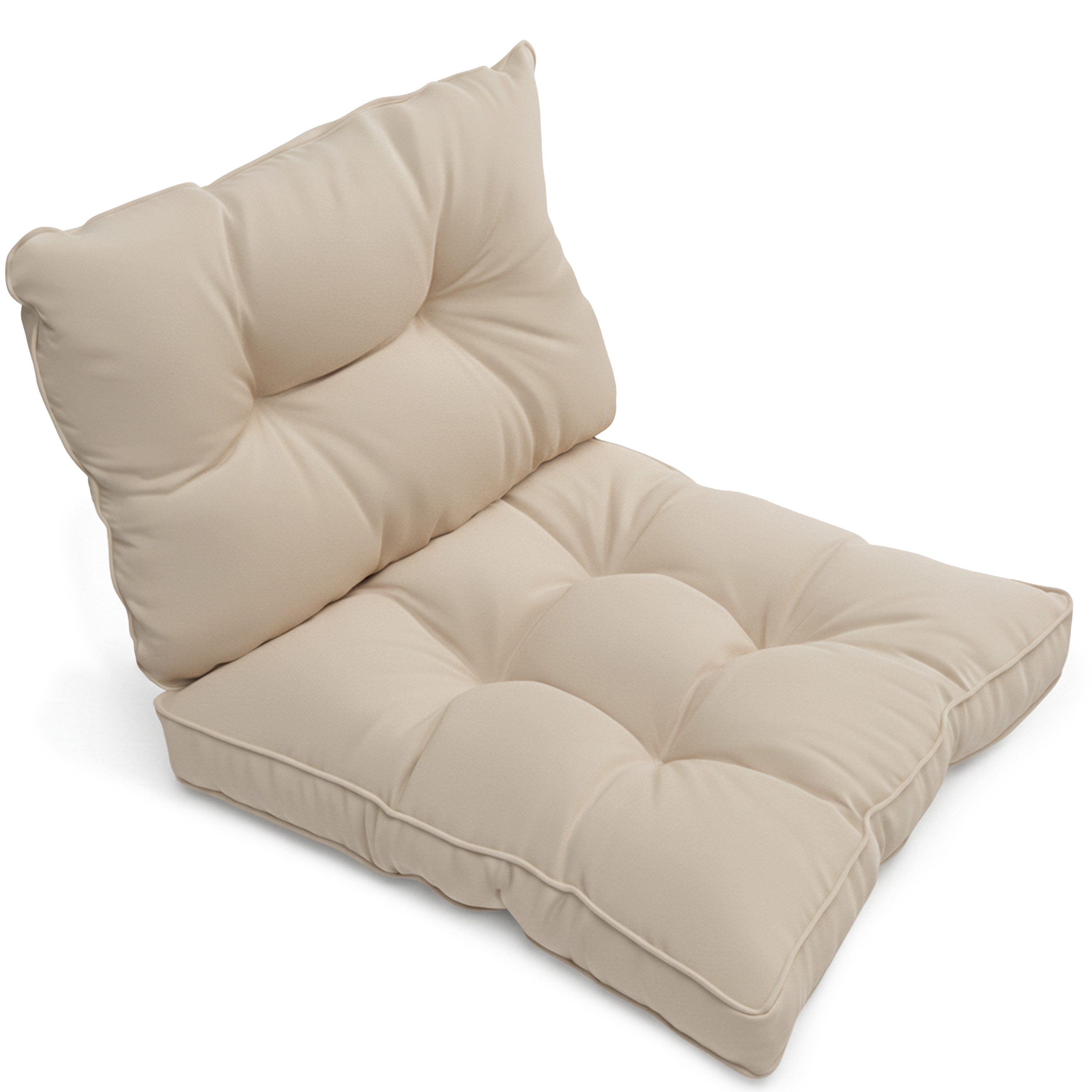 Beautissu Sitzkissen Outdoor Loungekissen Flair Sitz + Rücken 50x40cm, 50x50cm, Natur, Wetterfest Schmutzabweisend Polster für Gartenmöbel