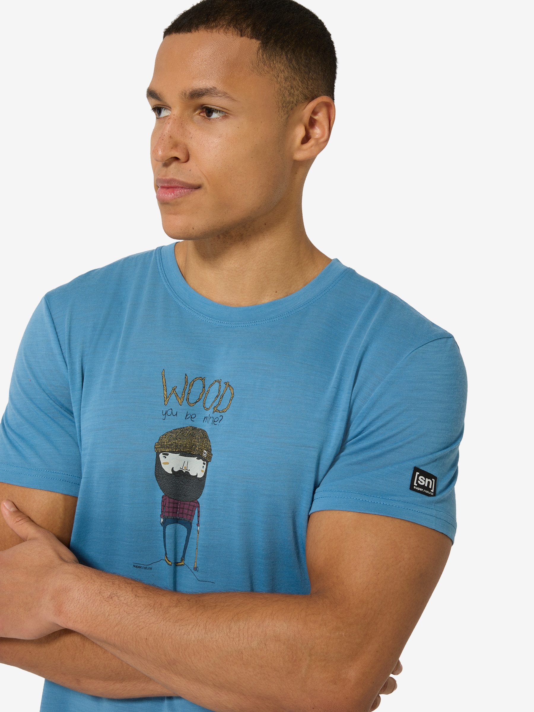 SUPER.NATURAL T-Shirt für Herren,Merino M WOOD CRAFTI TEE mit Aufdruck, autmungsaktiv
