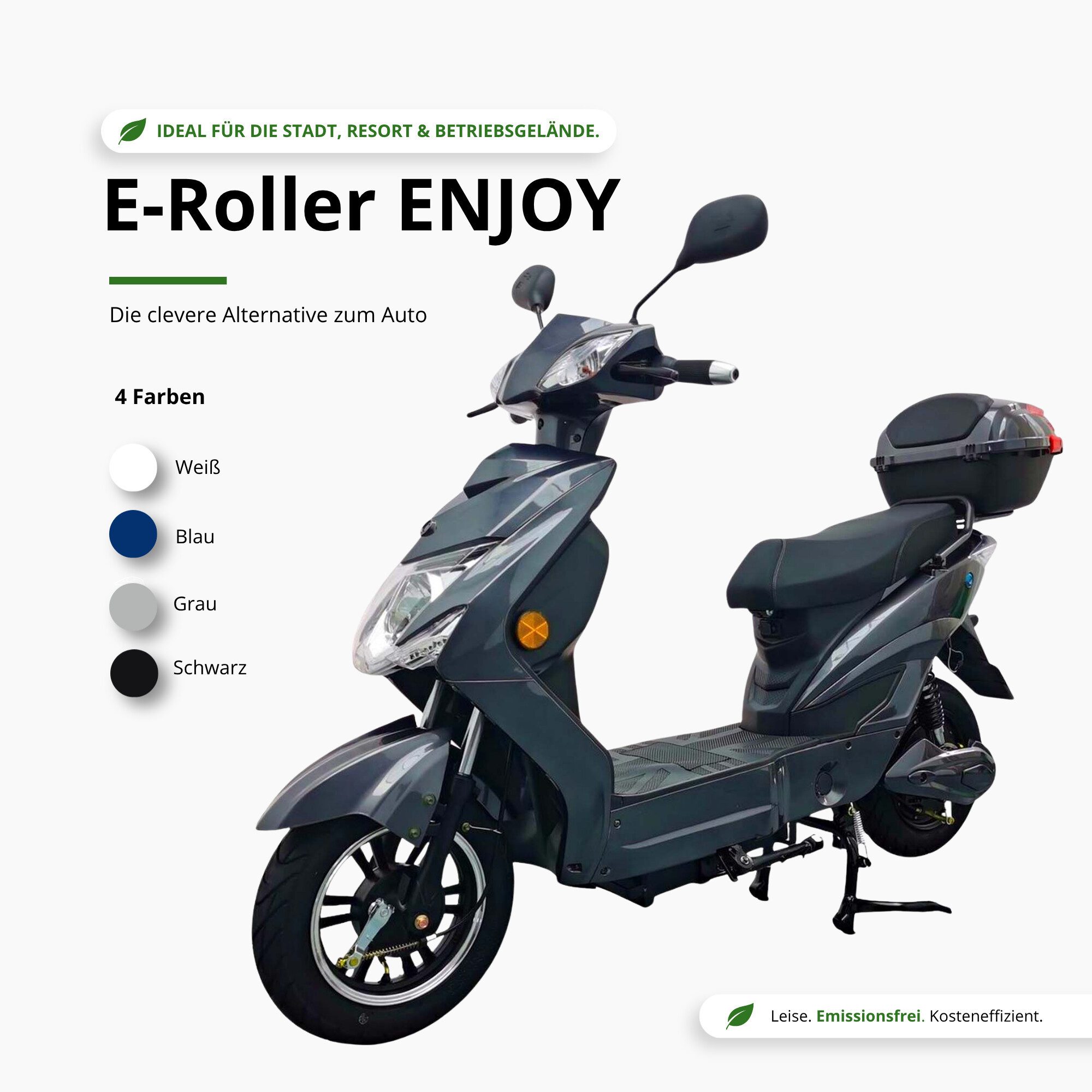 Urban Hopper E-Motorroller Elektro-Roller mit Straßenzulassung in Grau Urban Hopper Enjoy, 1000 W, 25 km/h, Reichweite ca. 75 km mit LED, Scheibenbremsen Inklusive Top-Case