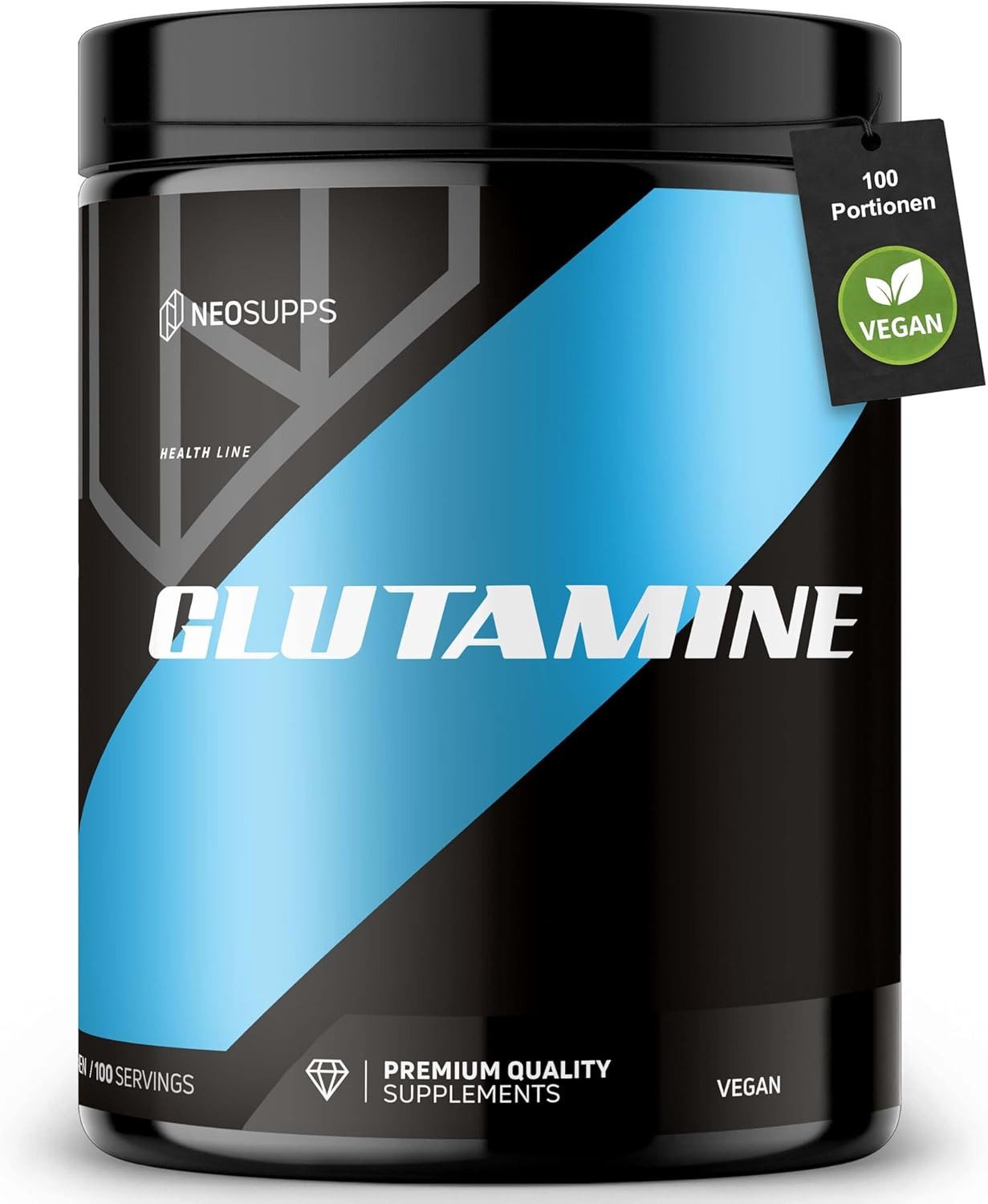 Neosupps L-Glutamin Pulver, Geschmacksneutral, Post Workout, Vegan & 100% Rein Pulver, Pures L-Glutamine Hochdosiert & ohne Zusatzstoffe, Made in Germany