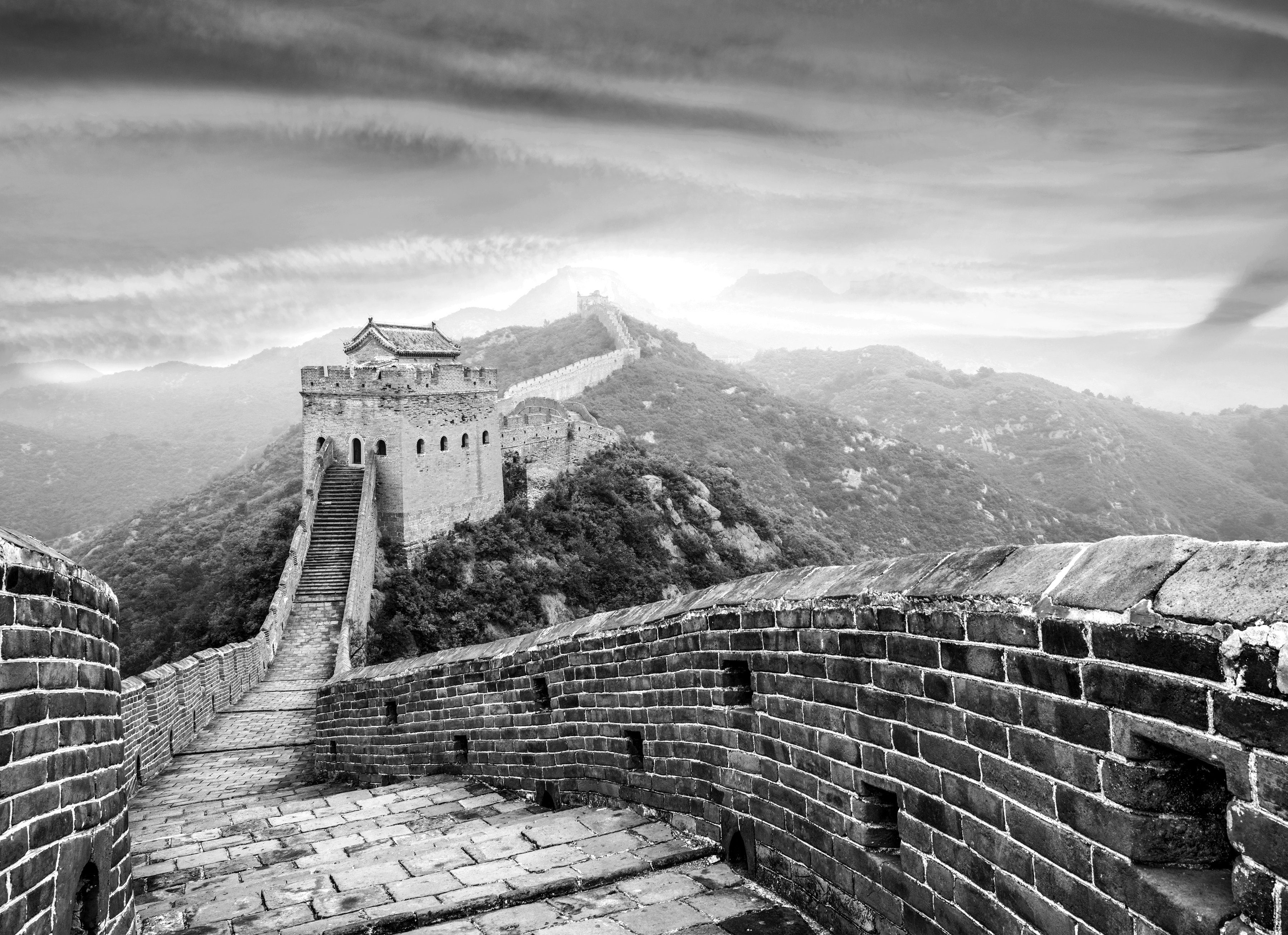 Papermoon Fototapete Chinesische Mauer Schwarz & Weiß