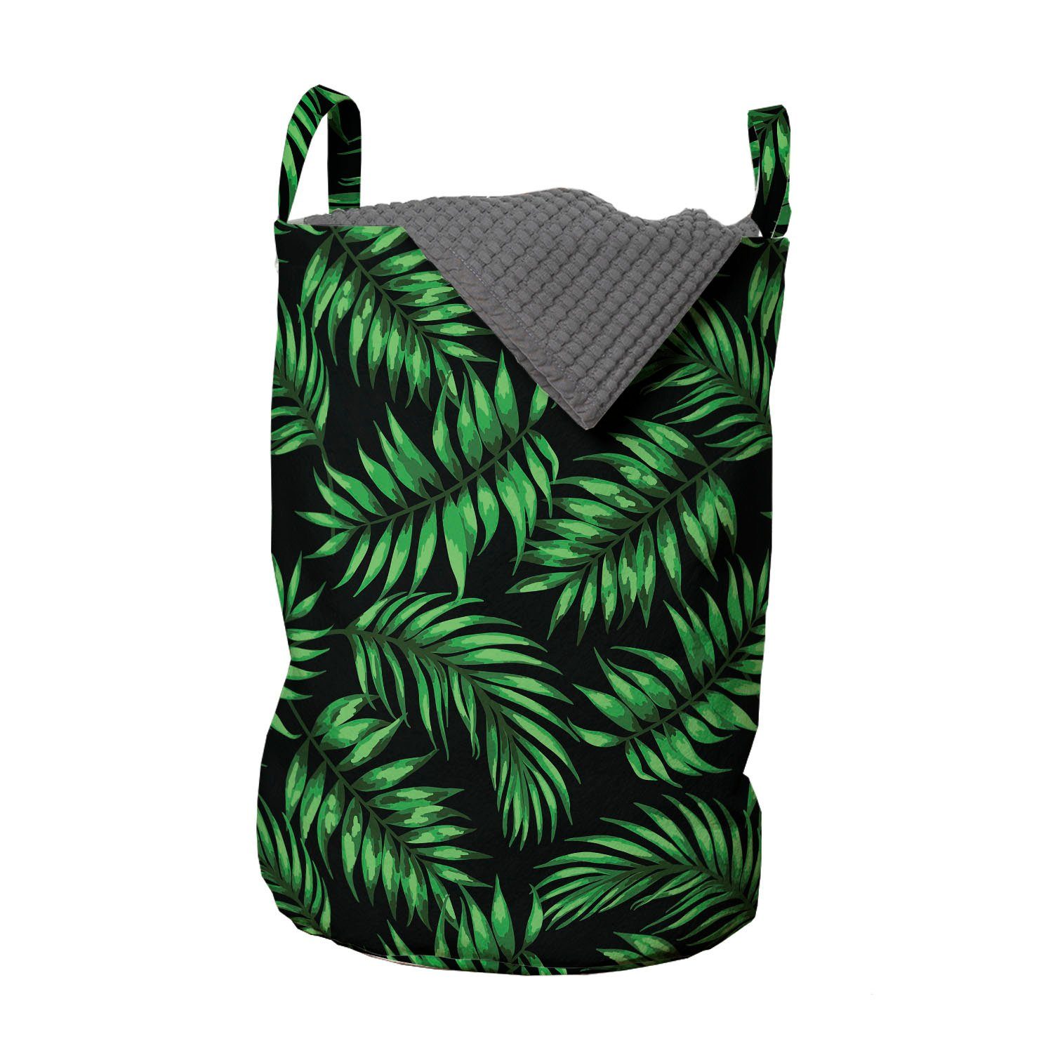 Abakuhaus Wäschesäckchen Wäschekorb mit Griffen Kordelzugverschluss für Waschsalons, Tropisch Exotische Dschungel Leaves Kunst