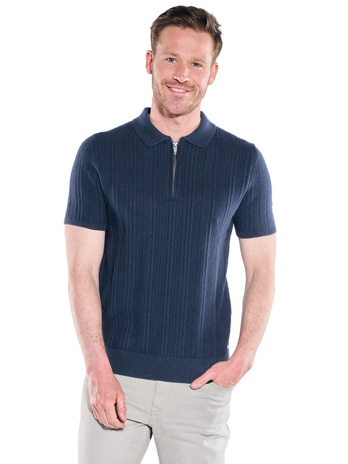 Engbers Poloshirt Herren Modisches Strickpolo mit Reißverschluss, Saphirblau