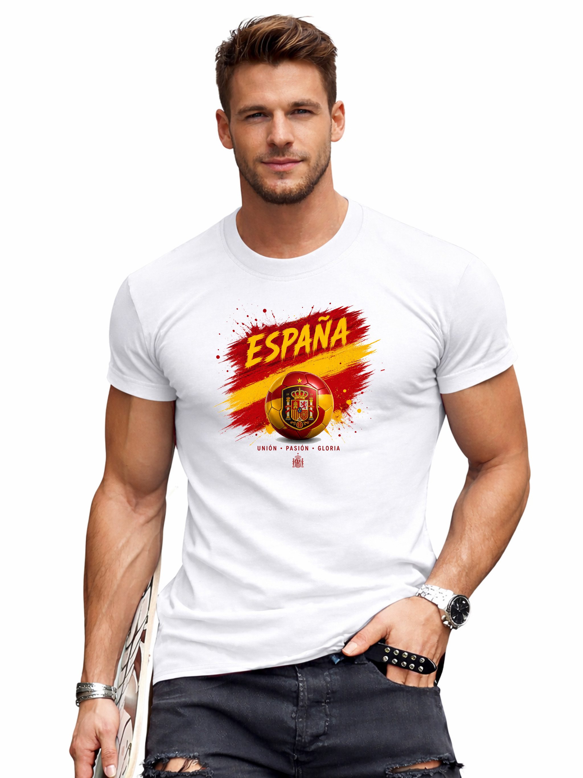 RMK T-Shirt Herren Shirt Rundhals Fußball España Spanien WM 100% Baumwolle