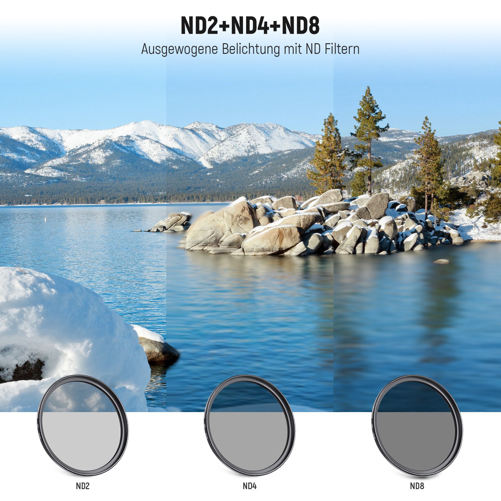 Neewer NW SERIES B 52mm Filter Set UV/CPL/ND2-ND8 für Canon Nikon Sony Foto-Filter-Sets (Faltbare Gummi-Gegenlichtblende)
